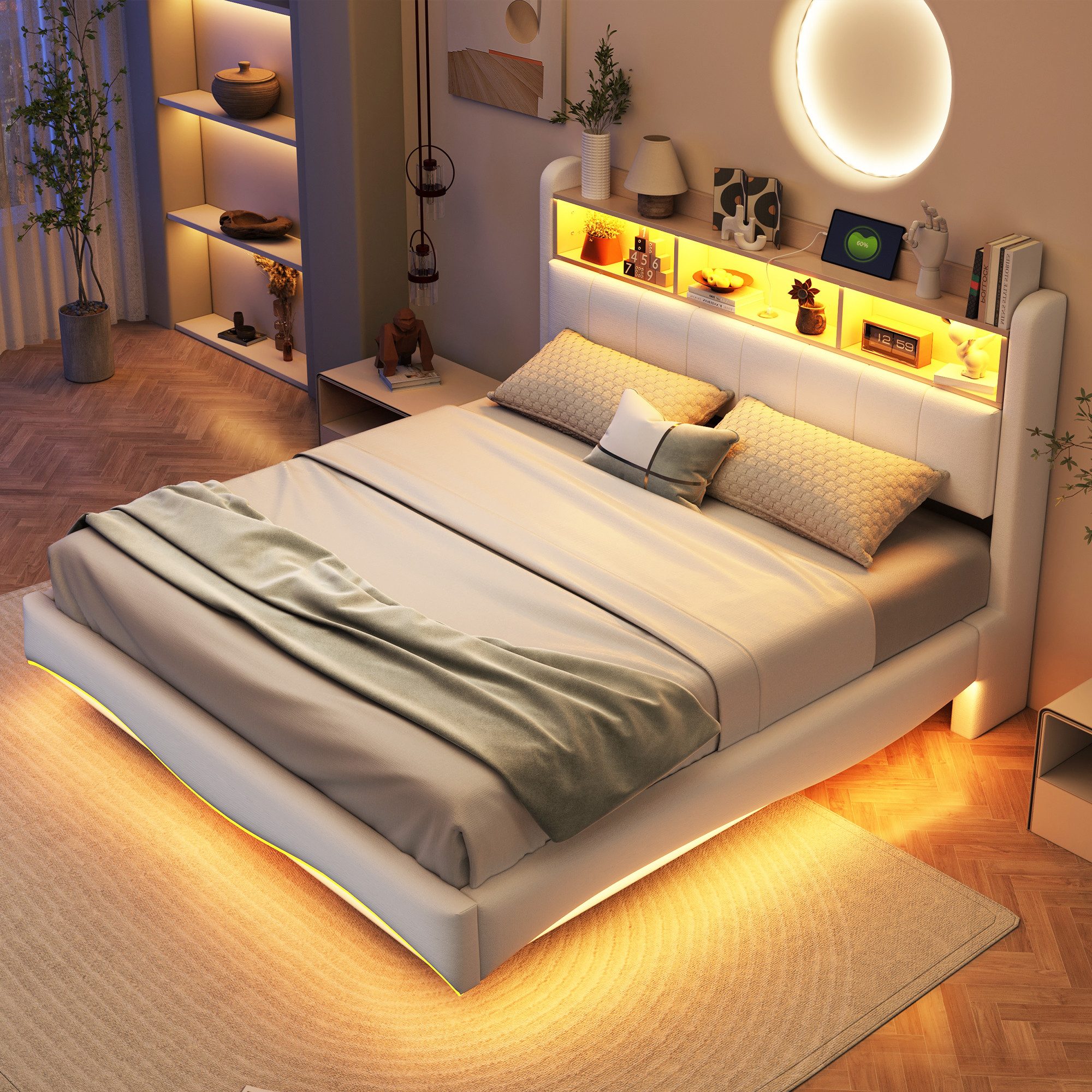 Flieks Polsterbett, LED Schwebebett Stauraumbett Doppelbett günstig online kaufen