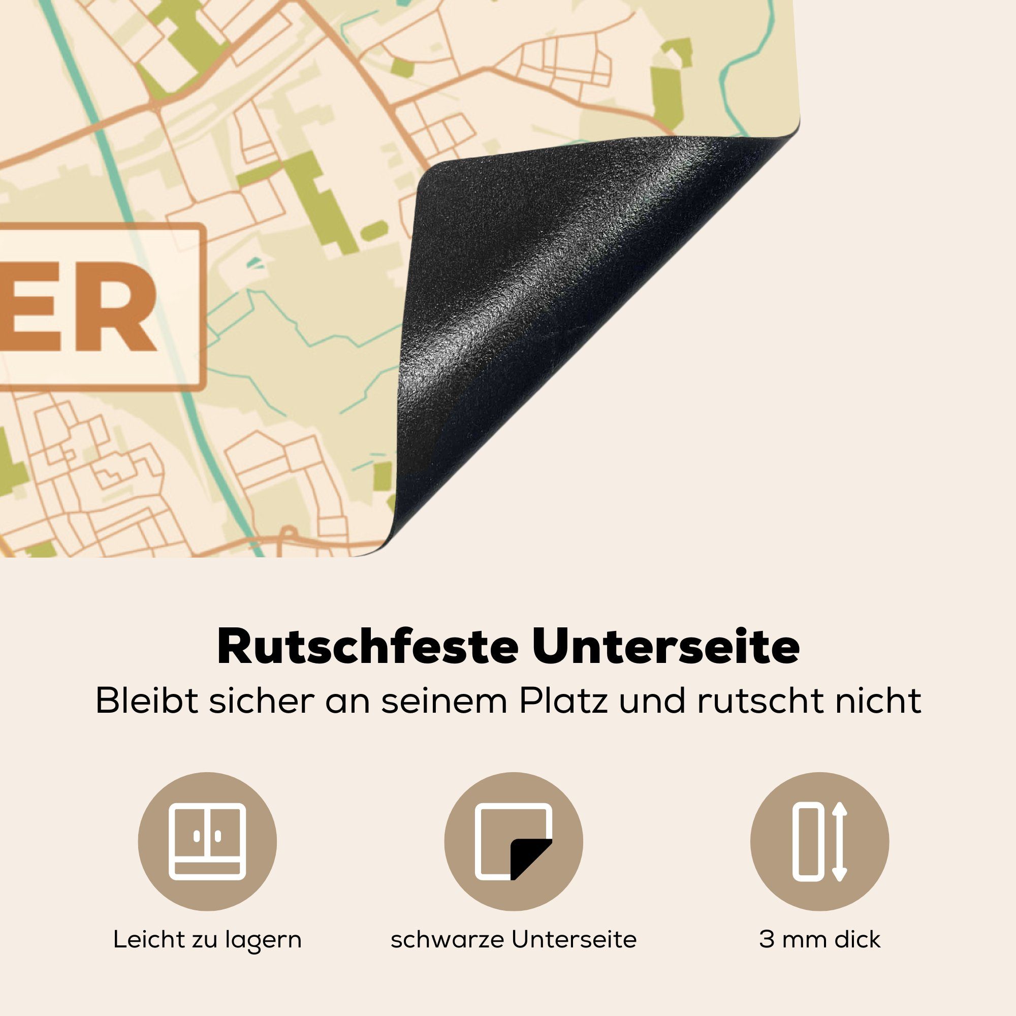 MuchoWow - Vinyl, Stadtplan Arbeitsplatte Münster (1 78x78 - Ceranfeldabdeckung, küche tlg), cm, - Stadtplan, Herdblende-/Abdeckplatte für Vintage