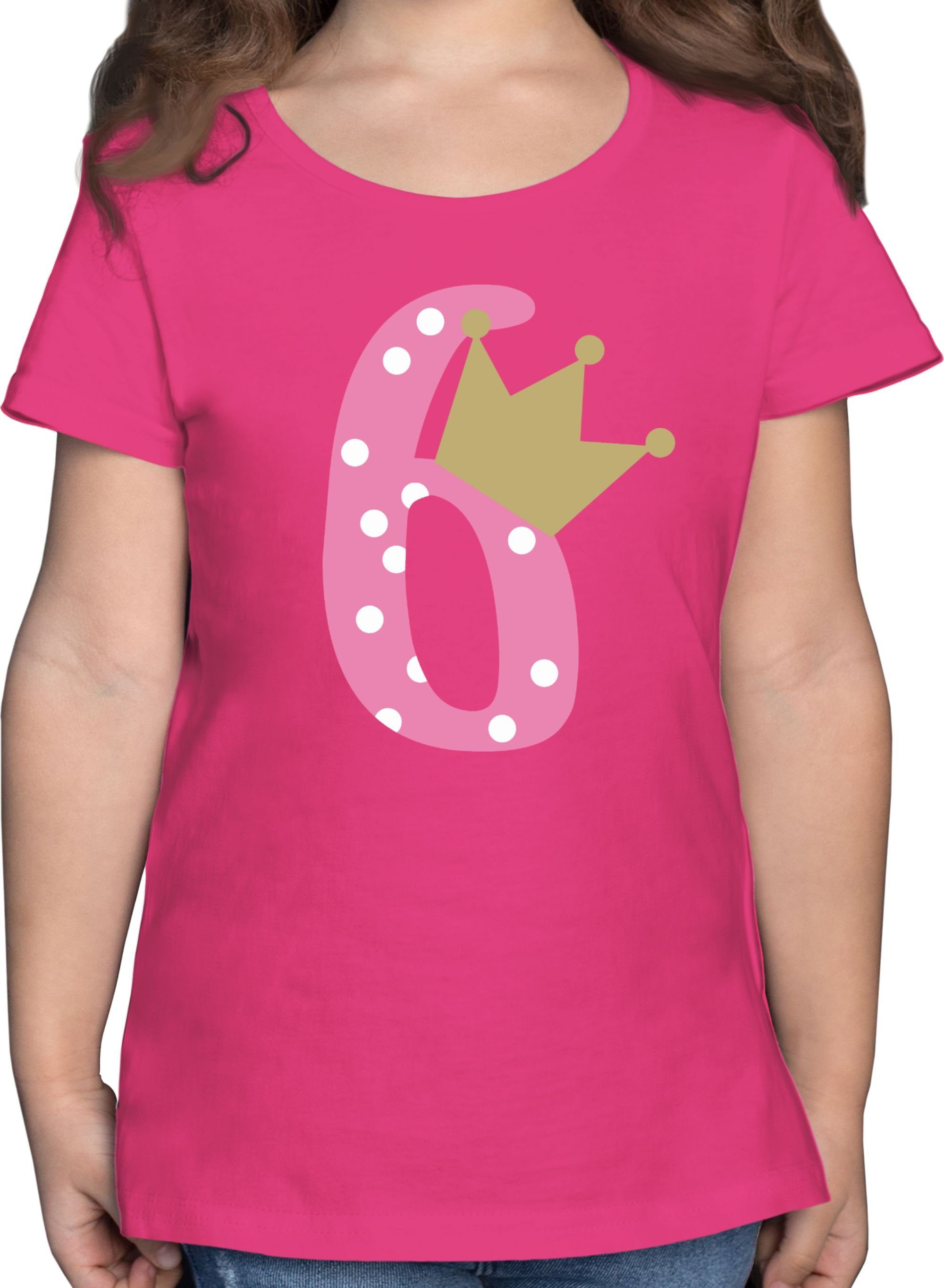 Shirtracer T-Shirt Sechs Geburtstag Mädchen Krone Fuchsia 6. Sechster 2