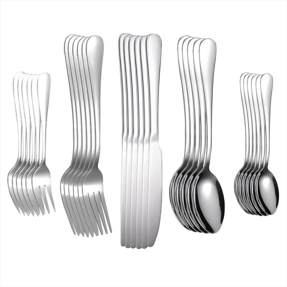 KingLux Besteck-Set 30tlg.Tafelbesteck Set mit Messer Gabel Löffel Spülmaschinenfest (30-tlg), 6 Personen, Edelstahl