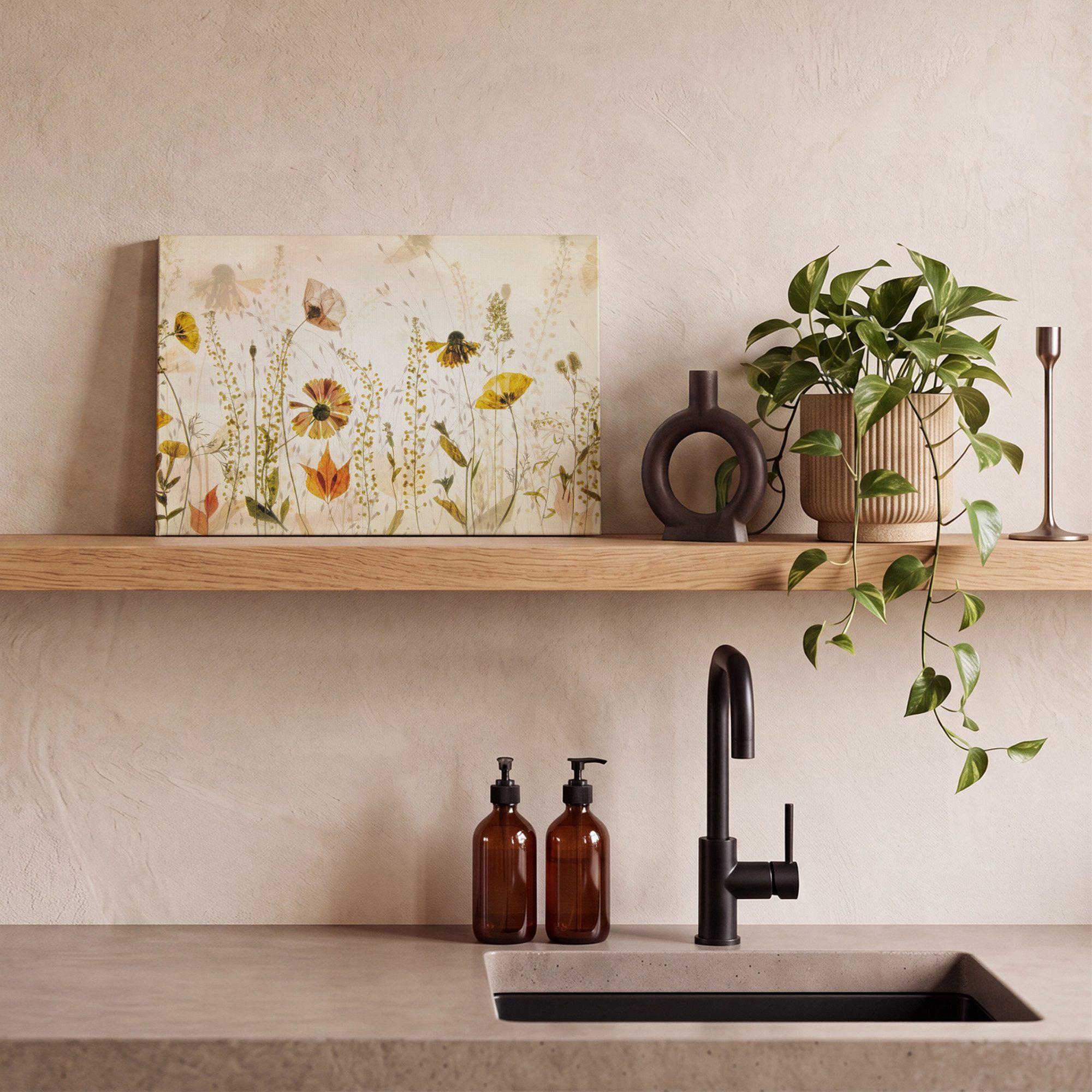 OneMillionCanvasses® Leinwandbild Illustration - Pflanzen - Insekten - Beige, Fotodruck (1 St), Wandbild, Deko Schlafzimmer Wohnzimmer Flur 20x20 cm – Bild 5 von 5