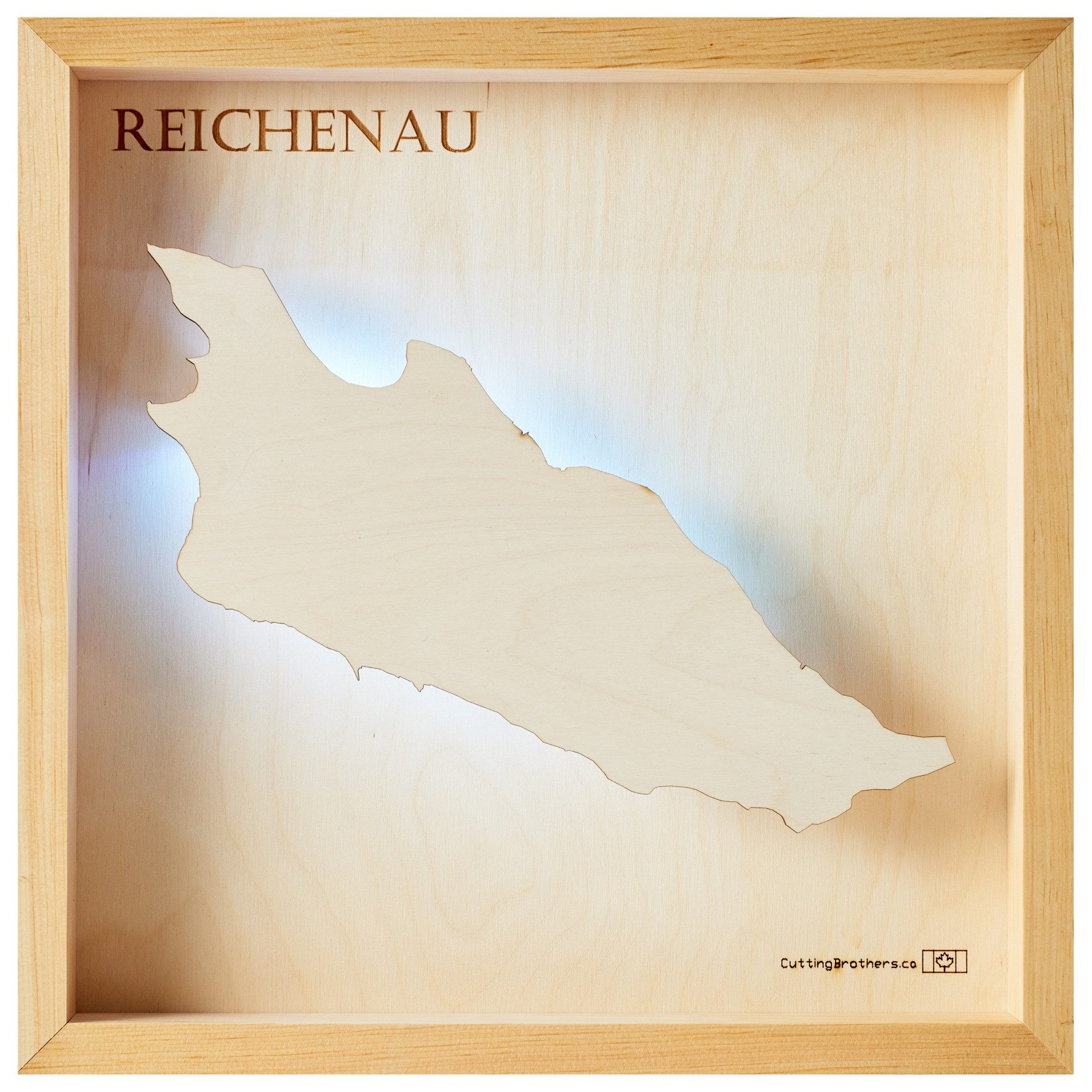 Cutting Brothers LED-Bild Reichenau 35x35 cm, LED-Holz-Wandkarte, mit indirekter Beleuchtung, handgefertigt aus Echtholz