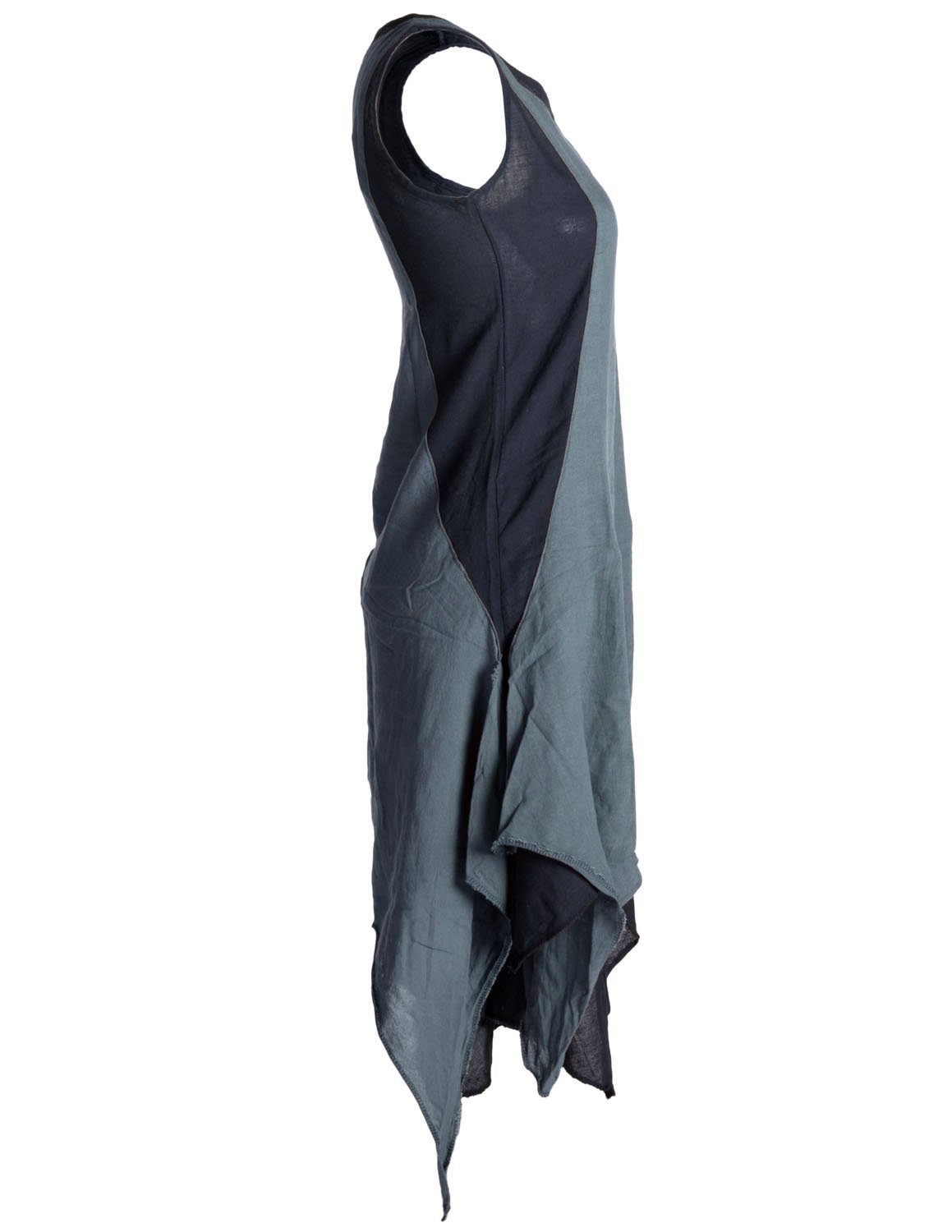 Vishes Sommerkleid Baumwolle Style Hippie Goa, Boho, handgewebte Lagenlook Ärmelloses Kleid schwarz-grau