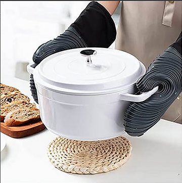 HYIEAR Topfhandschuhe Ofenhandschuhe, hitzebeständiges Backhandschuhe mit 2 Topflappen, (4-tlg), Hitzebeständig,Gegen Verschmutzung,Anti-Rutsch-Spiralstruktur