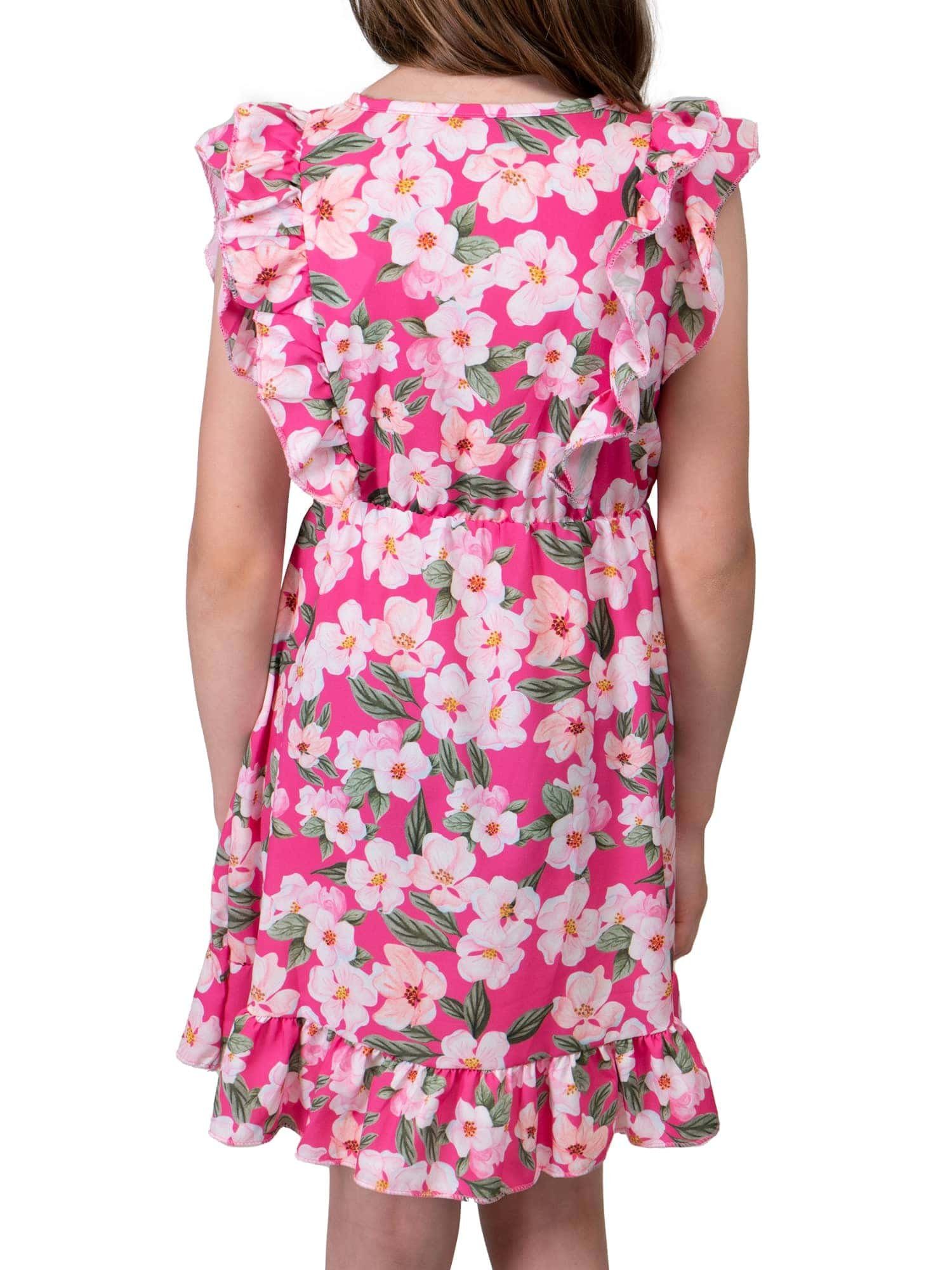 (1-tlg) tragen mit zu KMISSO bequem Pink 30384 Kleid Volants Sommerkleid Blumenmotiv Mädchen