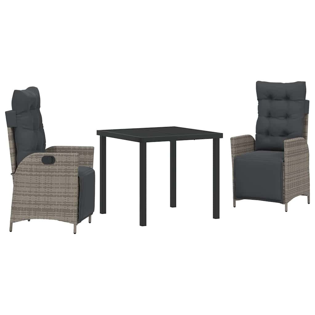 vidaXL Gartenlounge-Set Garten Essgruppe mit Kissen 3 pcs Grau Poly-Rattan, (3-tlg)