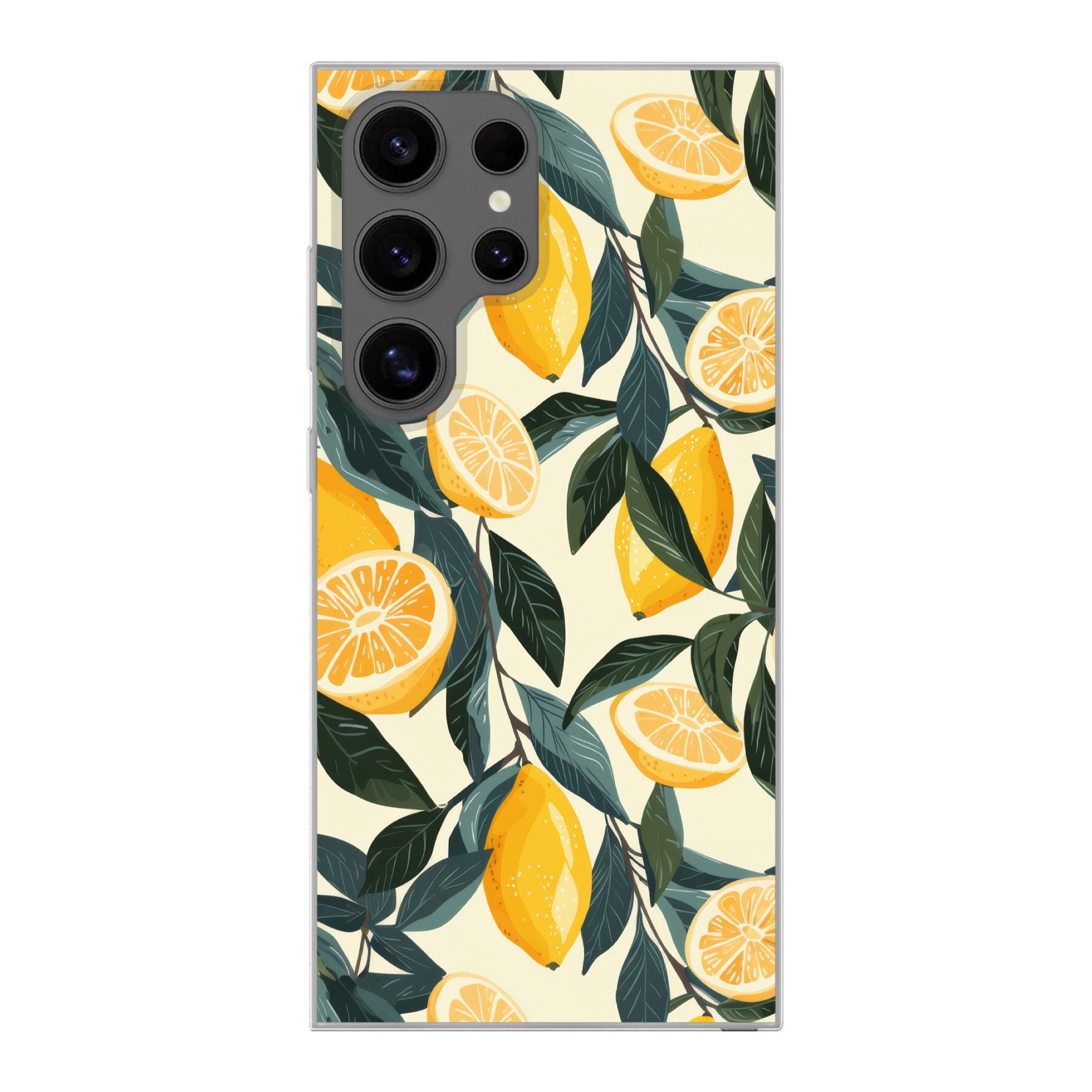 MuchoWow Handyhülle für Samsung Galaxy S24 Ultra Zitronen - Früchte - Blätter - Gelb - Grü, Phone Case, Silikon, Schutzhülle Dünn