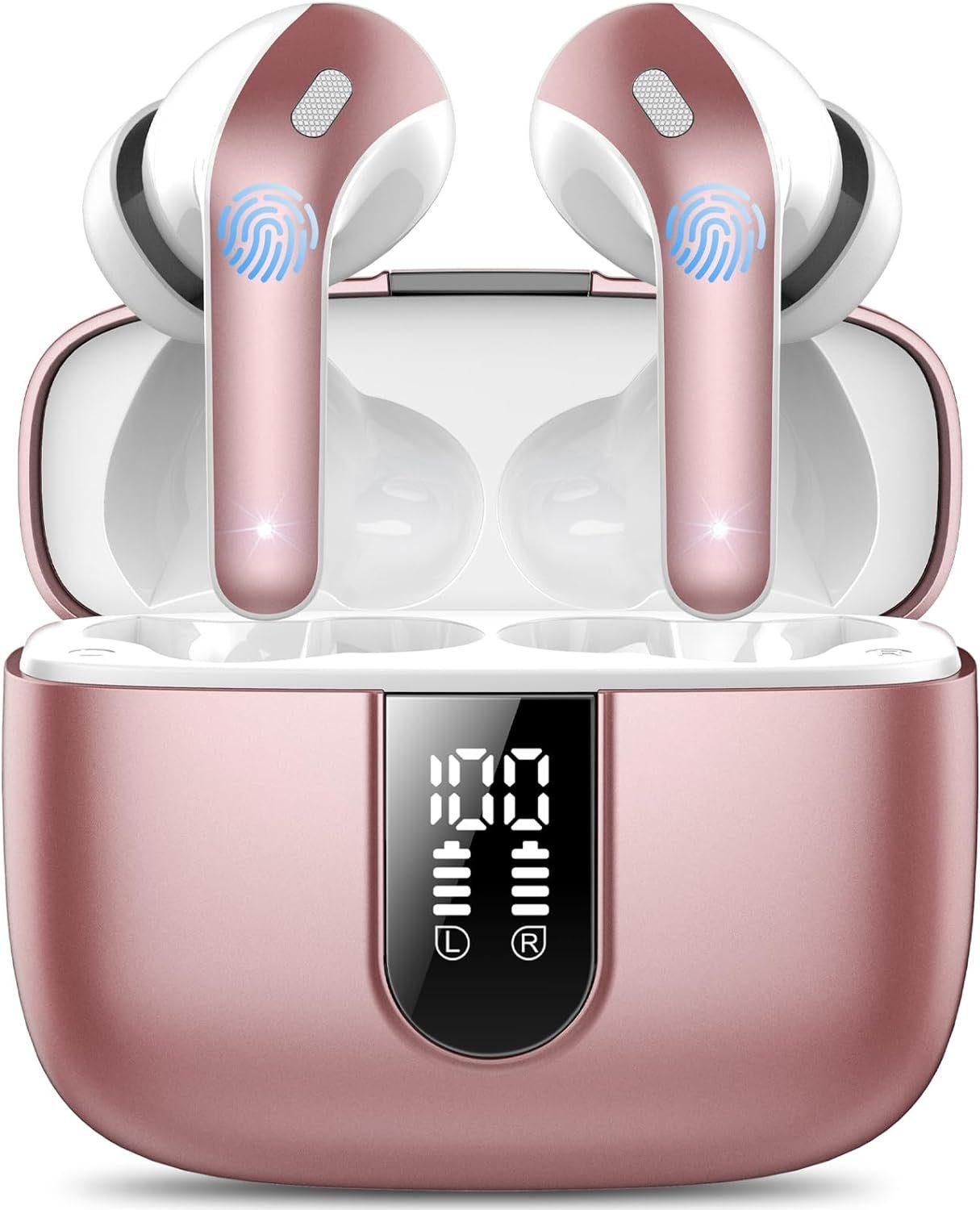 IKT Kabellos Bluetooth 5.3 mit 50H Tiefer Bass, 2024 Neue In-Ear-Kopfhörer  (Intelligente Touch-Steuerung für mühelose Bedienung und volle Konzentration.,  Noise Cancelling Earbuds mit 4 ENC Mic IPX7 Wasserdicht Ohrhörer USB-C)