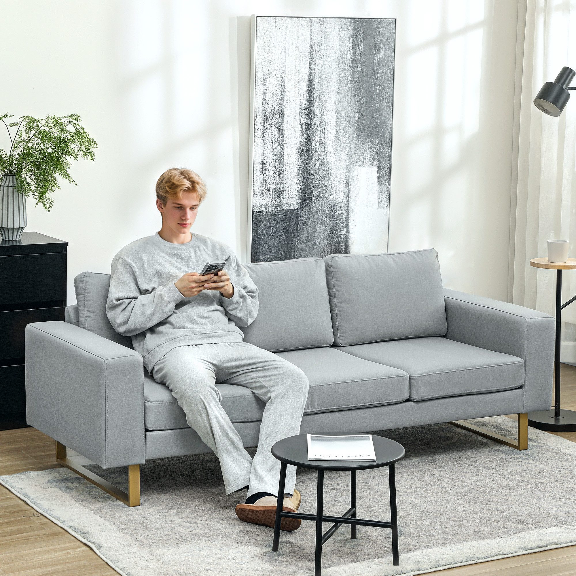 HOMCOM Sofa Polstersofa Küchensofa Stoffsofa, Sitzmöbel mit Kissen Armlehne günstig online kaufen