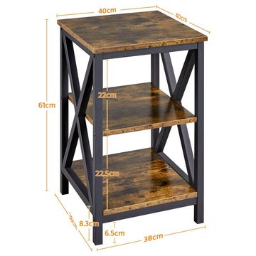 Yaheetech Beistelltisch, Nachttisch mit 3 Holzablagen, X-Form, Industrie-Design
