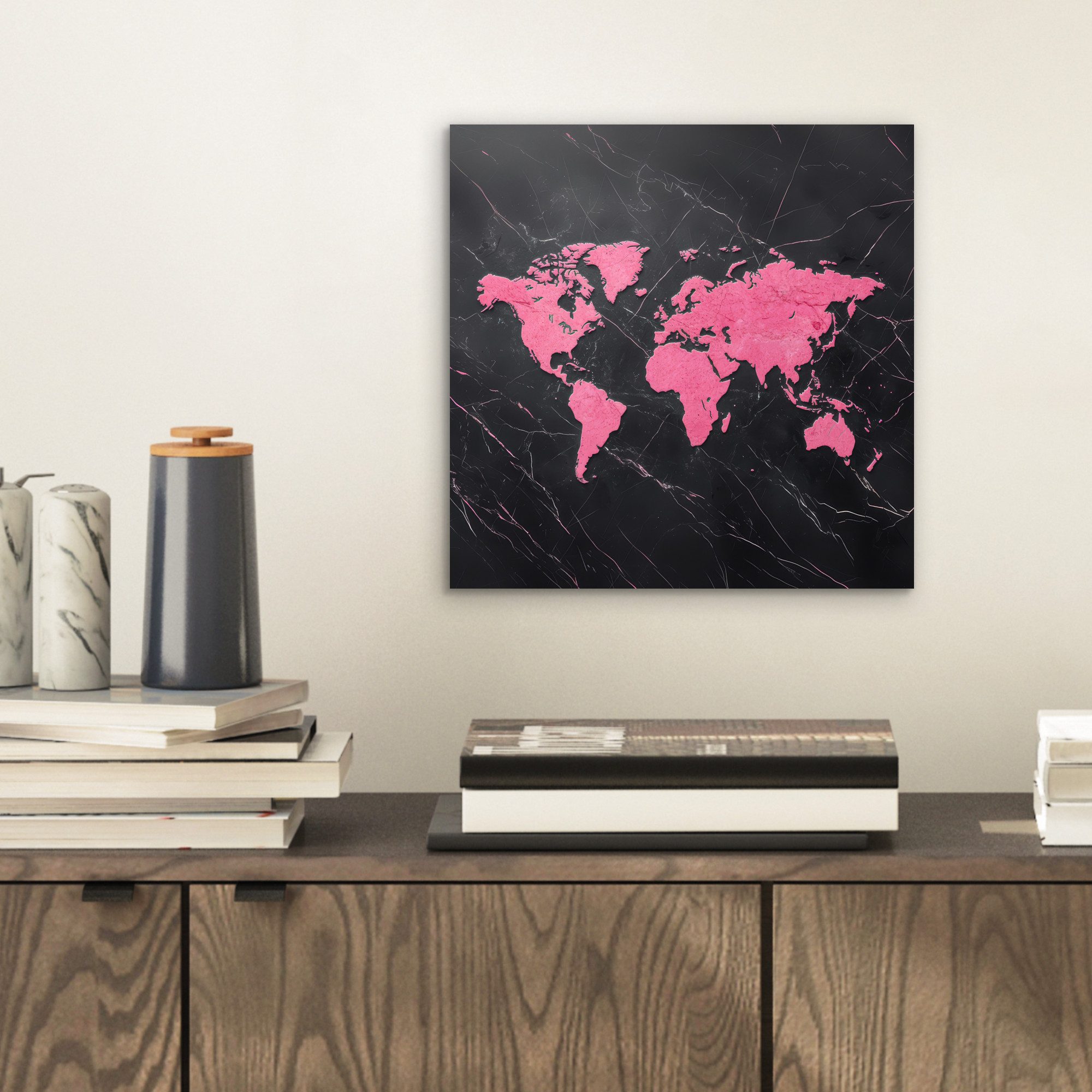 MuchoWow Metallbild Weltkarte - Rosa - günstig online kaufen