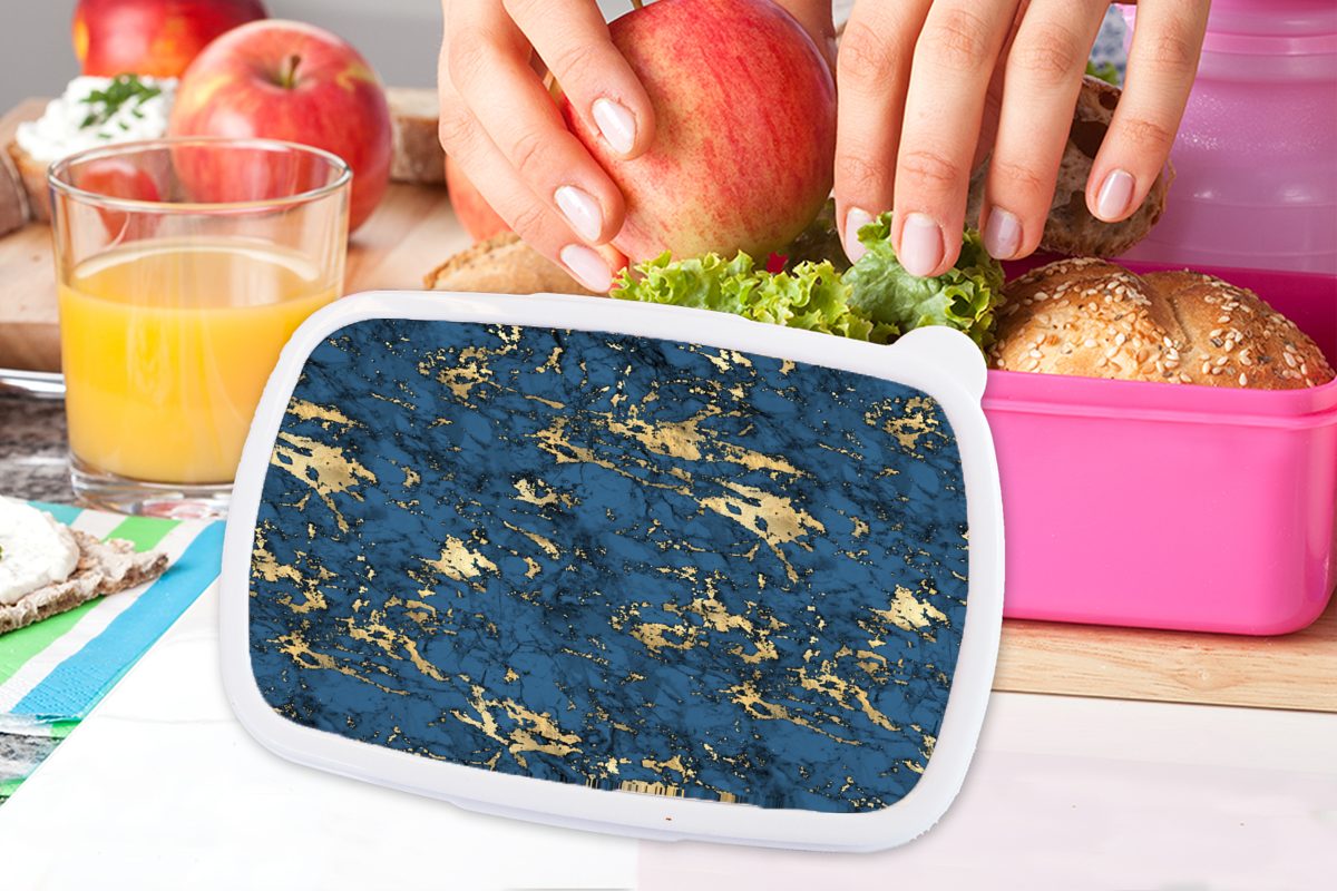 Blau Lunchbox Marmor für Kunststoff (2-tlg), rosa MuchoWow Snackbox, Kunststoff, - Gold - Mädchen, Design, Erwachsene, - Brotdose Brotbox Kinder,