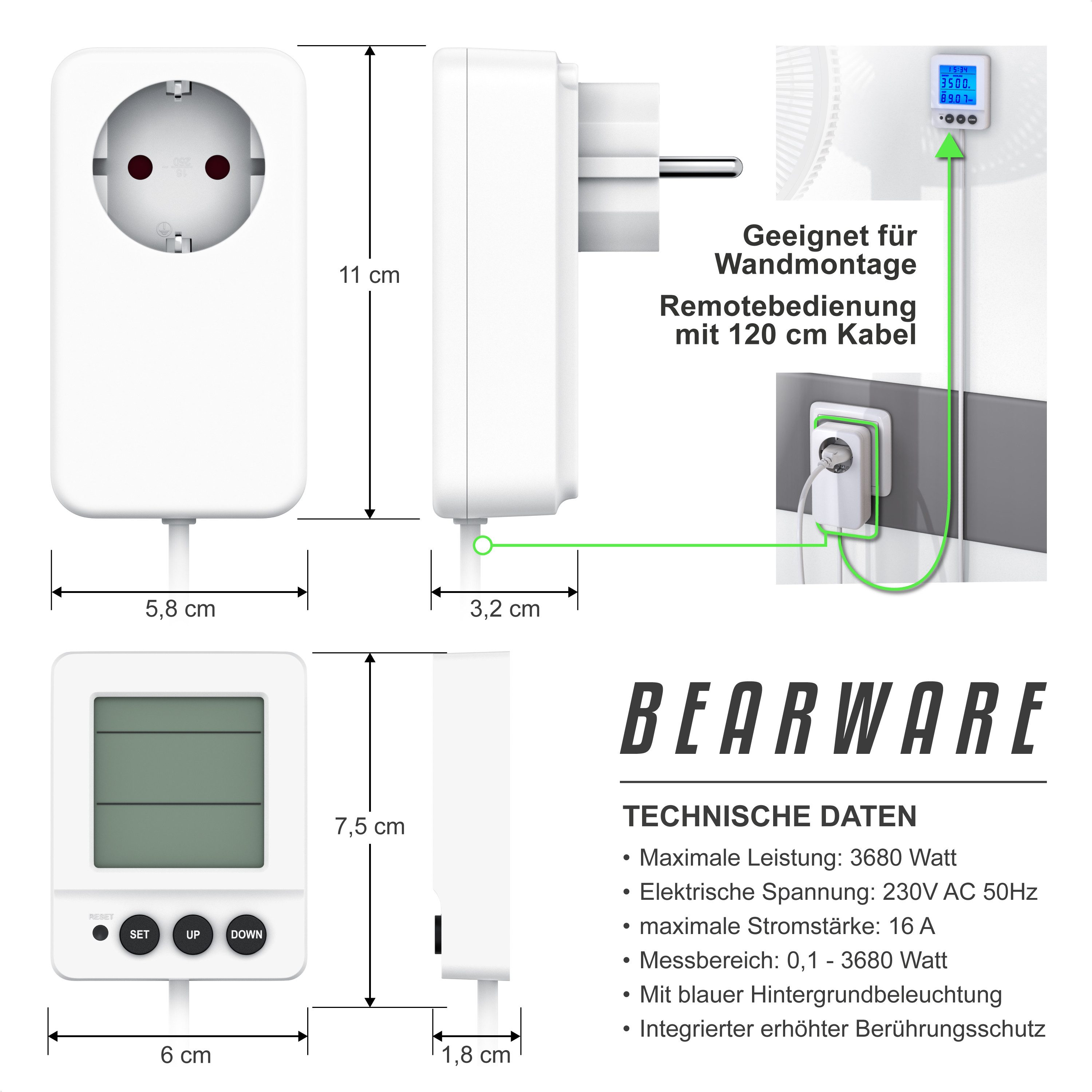 BEARWARE Energiekostenmessgerät digital, Strommessgerät, kabelgebundenes se günstig online kaufen