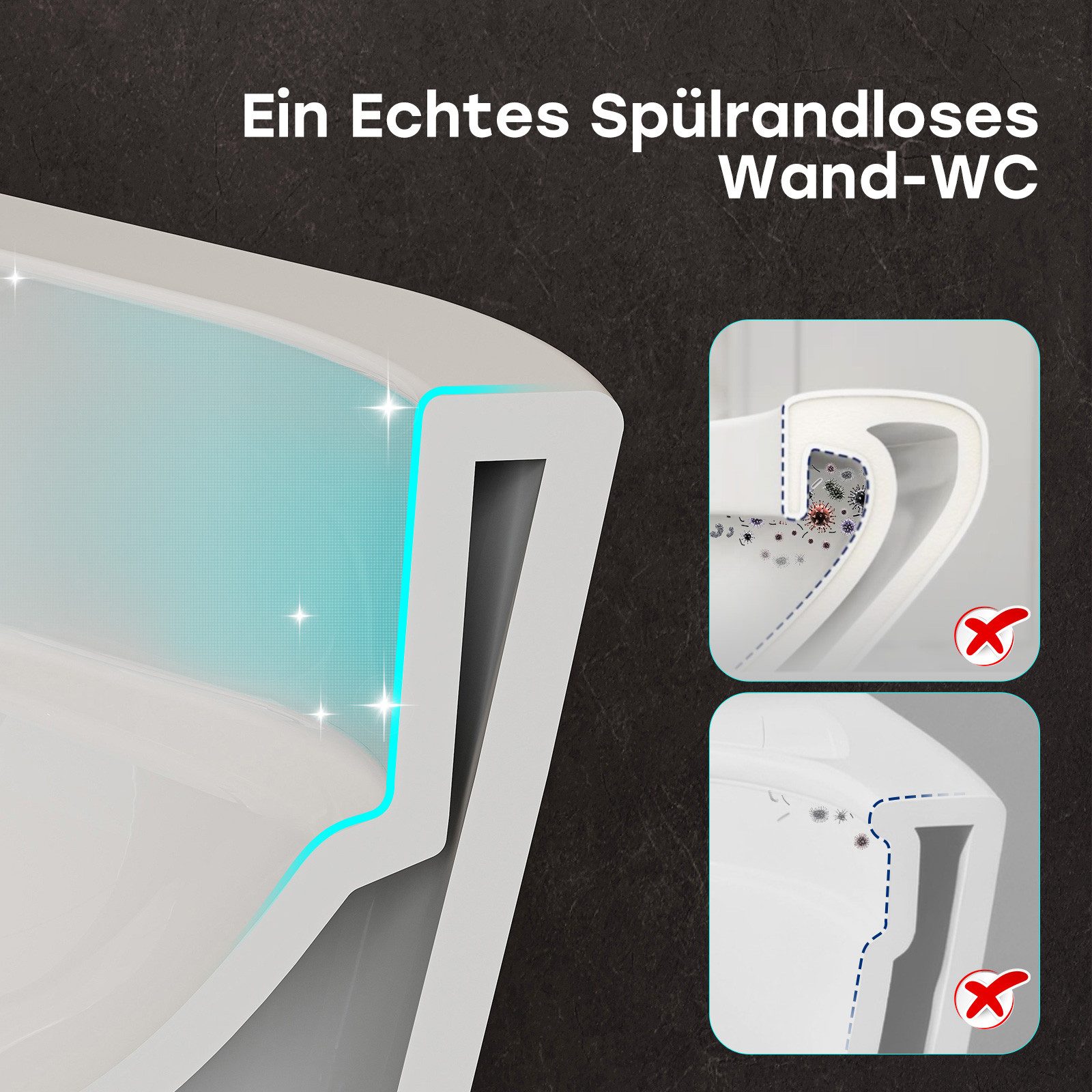 HOROW Dusch-WC Intelligente WC mit Bidet Funktion, Wand-WC, Japanische spülrandlos WC, Wand WC, Abgang waagerecht, mit Warmwasser, Beheizter Sitz, Instellbarem  – Bild 4 von 5