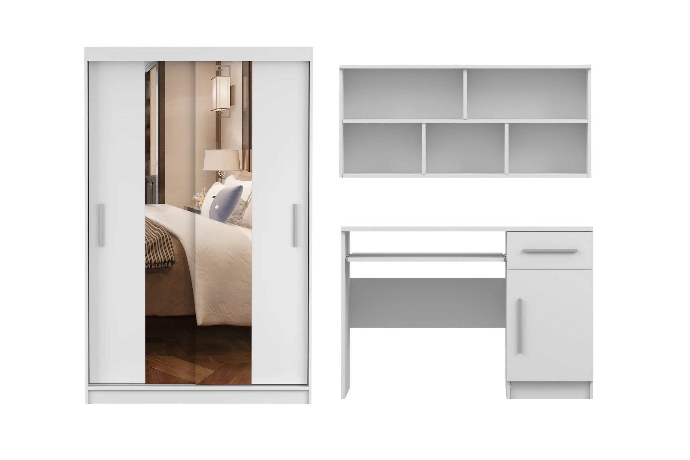 Deine Möbel 24 Jugendzimmer-Set TILL 01 Kinderzimmer-Set in Eiche Sonoma / Weiß matt, (Set, 3-tlg., ideal für Teenagerzimmer Kinderzimmer), inkl. Kleiderschrank mit Spiegel, Schreibtisch & Wandregal