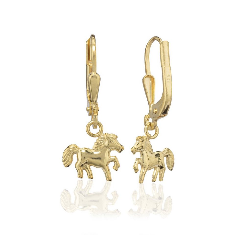 NKlaus Paar Ohrhänger Paar Ohrhänger Laufende Pferde 585 Gelb Gold Pferd