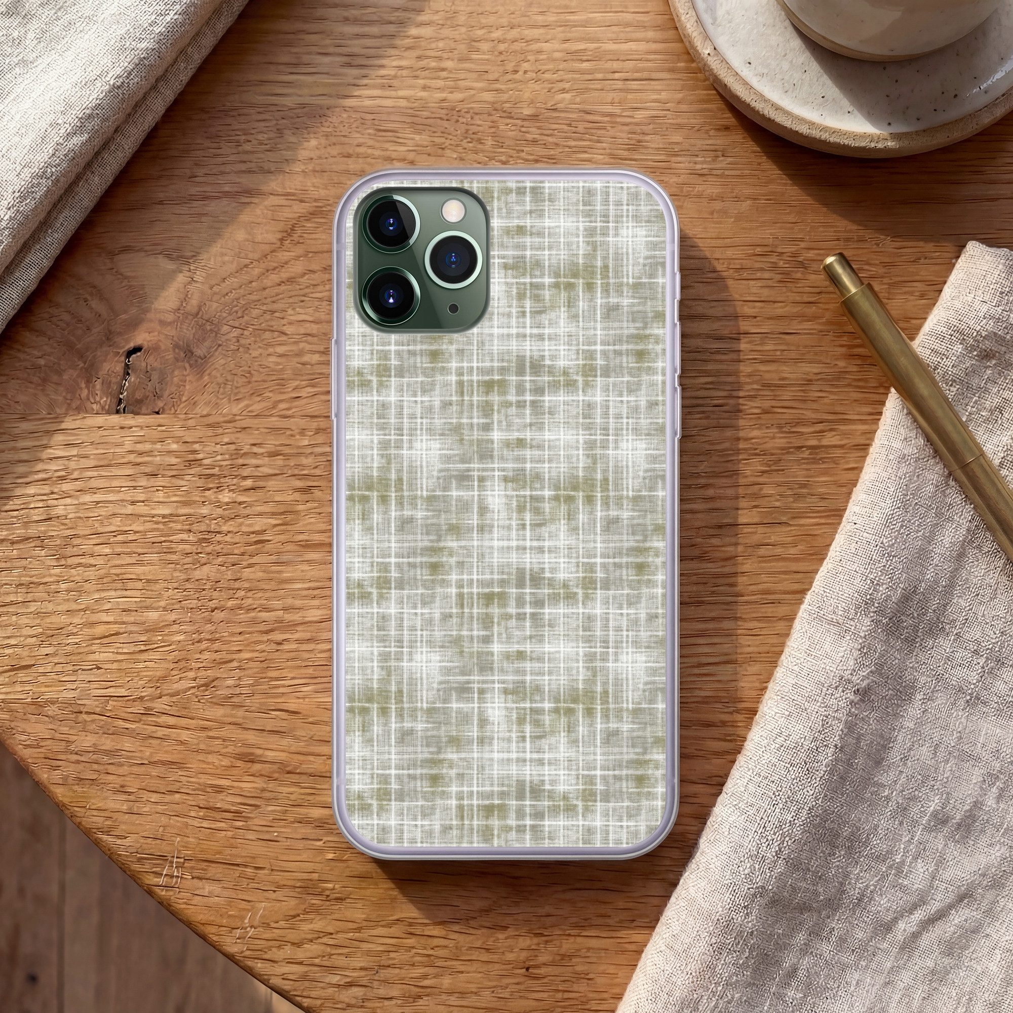 MuchoWow Handyhülle für Apple iPhone 11 Pro Leinen - Muster - Grün, Smartphone-Bumper, Print, Handy Schutzhülle Dünn