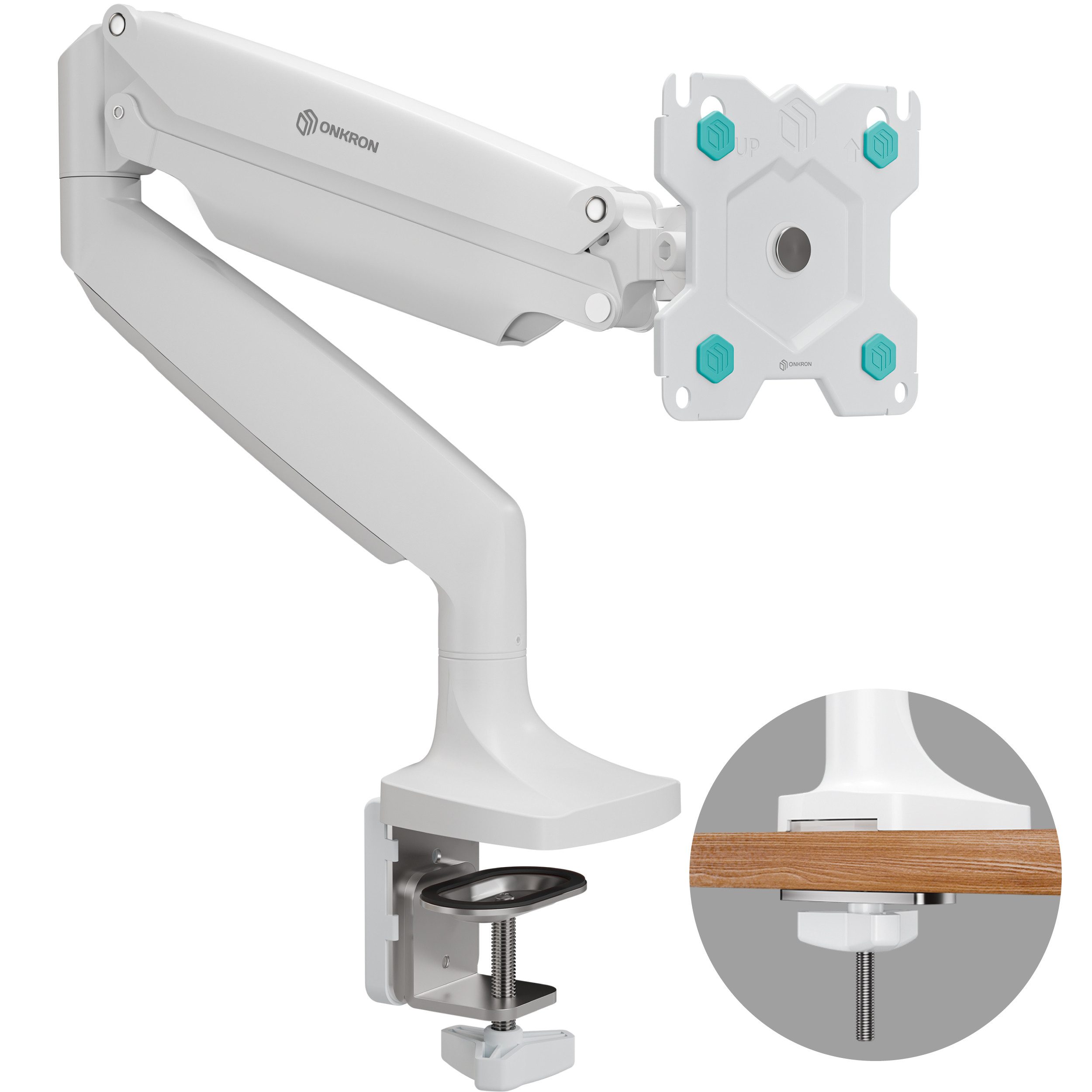 ONKRON Monitor-Halterung 13-32 Zoll, bis 9 kg, VESA 75x75-100x100, G100-W, (bis 32 Zoll, Packung, 1-tlg., neigbar, schwenkbar, drehbar, Gasdruckfeder, Kabelmanagement)