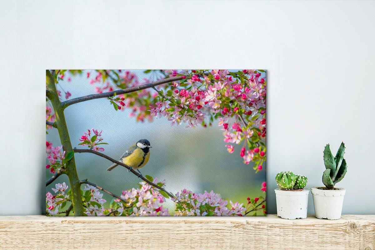 Aufhängefertig, Baum Blüte, 30x20 Wanddeko, Wandbild Leinwandbilder, - (1 cm Leinwandbild St), Vogel - OneMillionCanvasses®