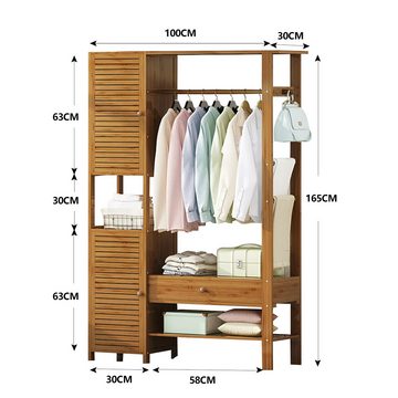 WAOHO Kleiderschrank kleiderschrank Garderobenständer Bambus, mit Schrank und Schublade