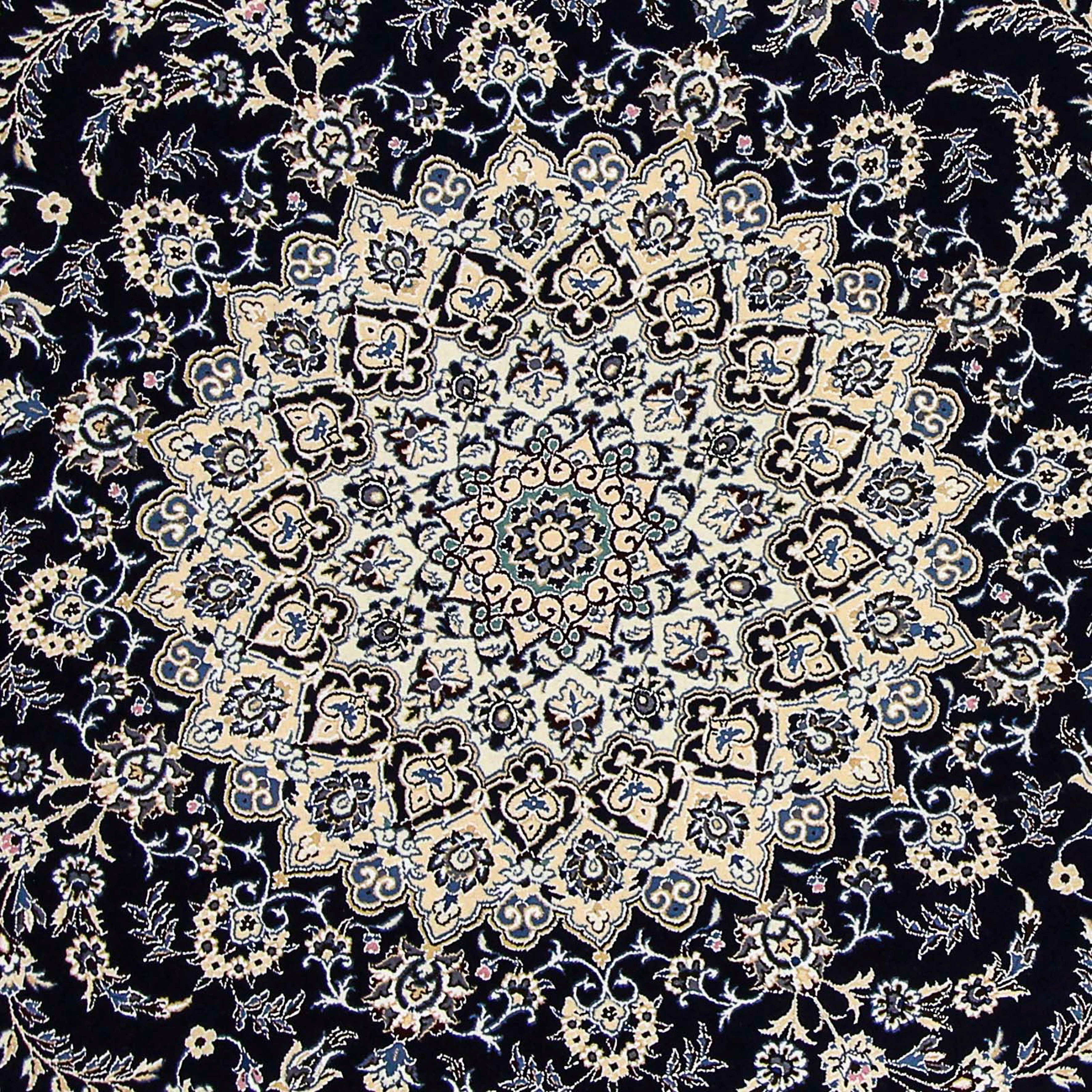 Orientteppich Perser - - mit - Zertifikat Royal Handgeknüpft, - 260 260 x Höhe: rund mm, cm Wohnzimmer, morgenland, dunkelblau, 10 Einzelstück rund, Nain