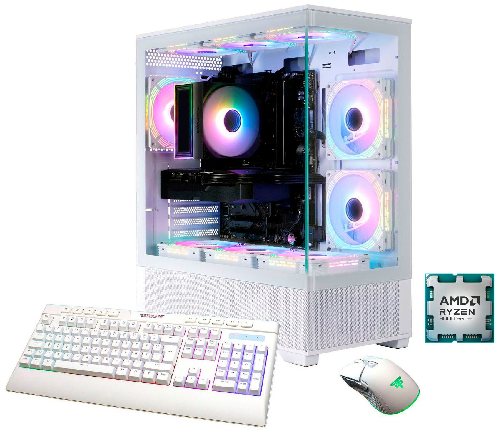 GAMEMAX Vista AW 8208 AMD Ryzen 5 9600X 32GB DDR5 1TB SSD RX 9070 Gaming-PC (AMD Ryzen 5 9600X, RX 9070, 32 GB RAM, 1000 GB SSD, Luftkühlung aktiv, Windows 11, DDR5 RAM)