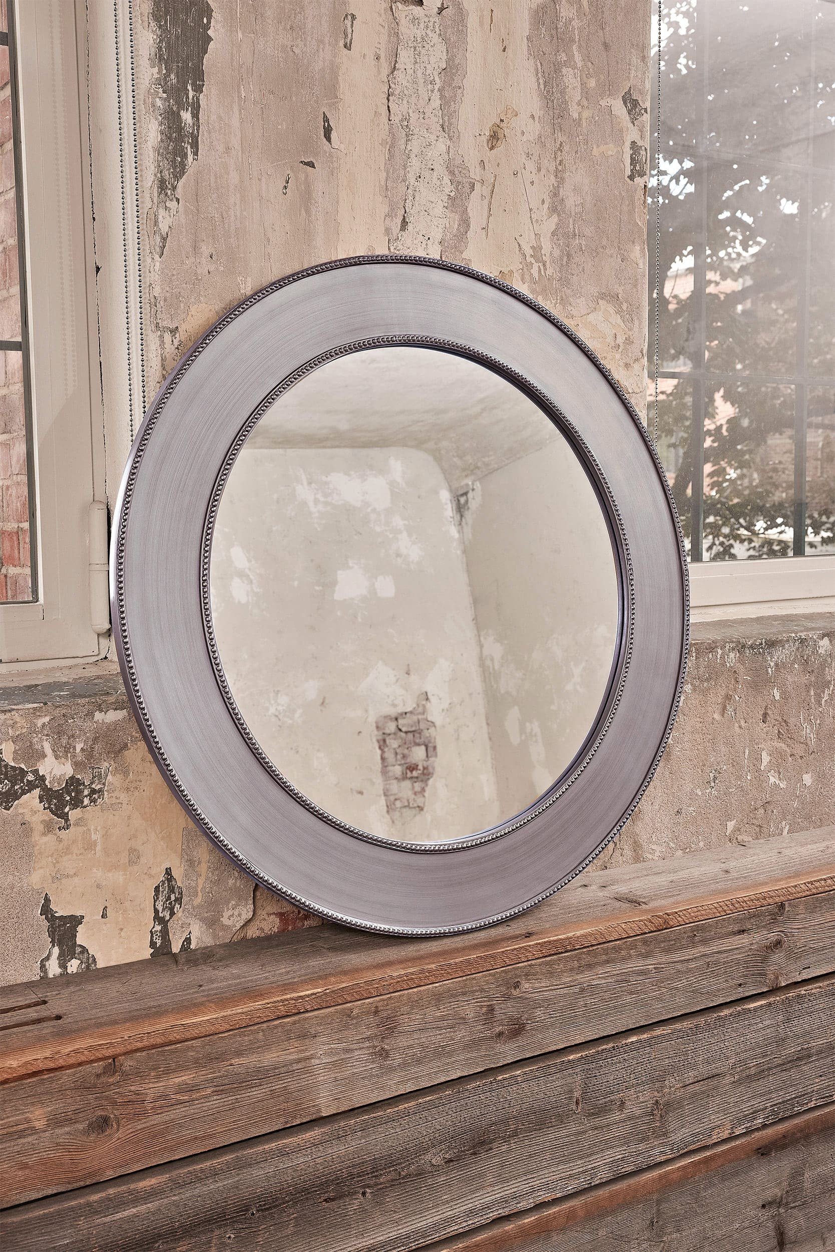 LC Ø90 »Barock« Wandspiegel silber Home Perlenumrandung Wandspiegel mit cm