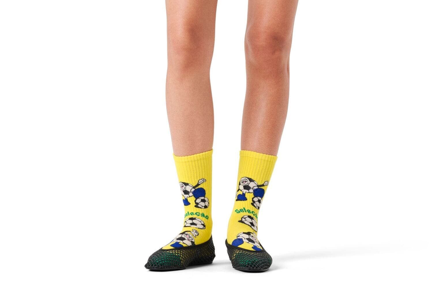 Happy Socks Socken Tagessocke Crew Team Brazil Football Sneaker gelb/grün - 1 Paar