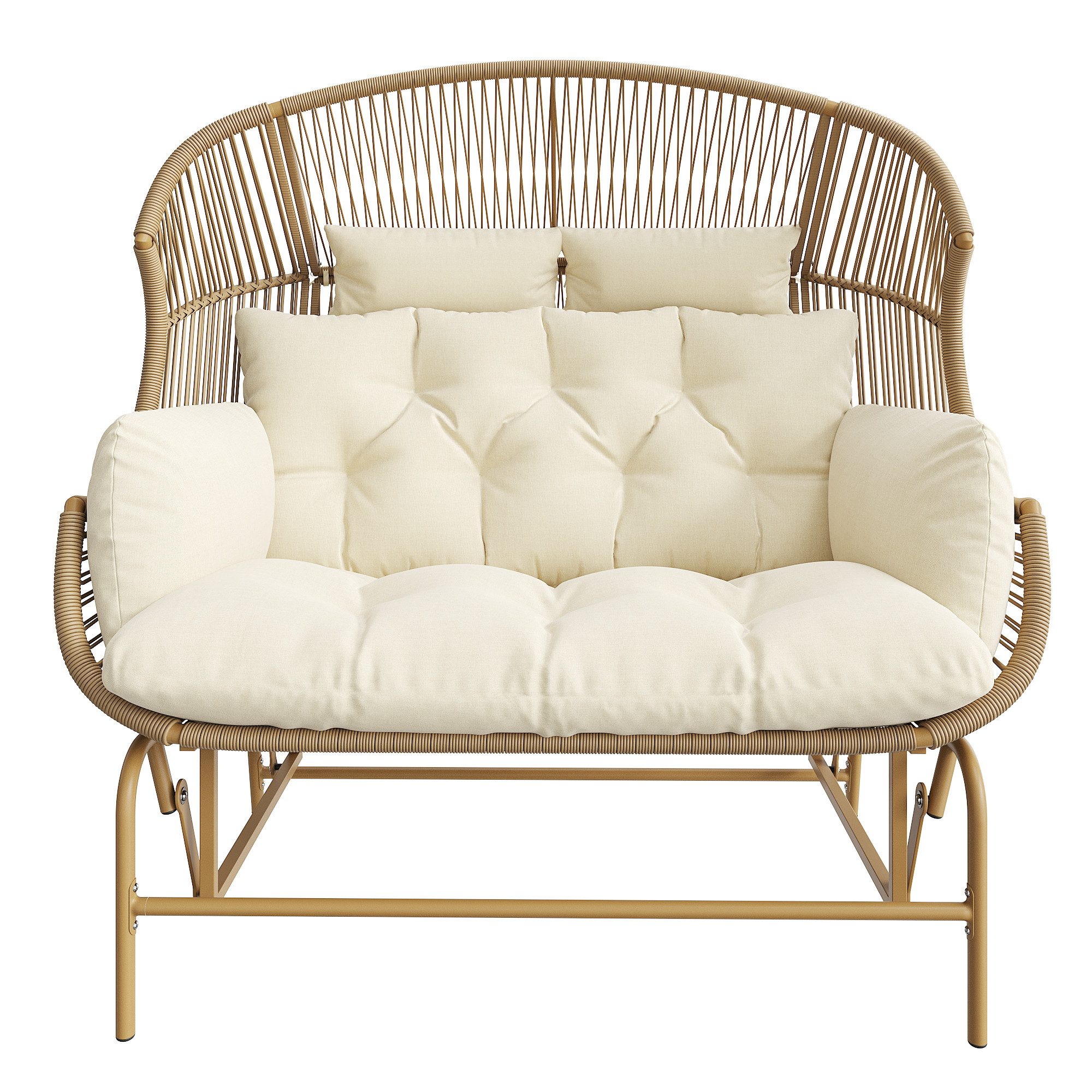 KLAM HOME Schaukelstuhl Garten-Schaukelstuhlfür für 2 Personen mit PE-Rattan (Verandaschaukeln für den Garten, Balkon oder Terrasse, Grau), für Terrasse, Balkon und Garten