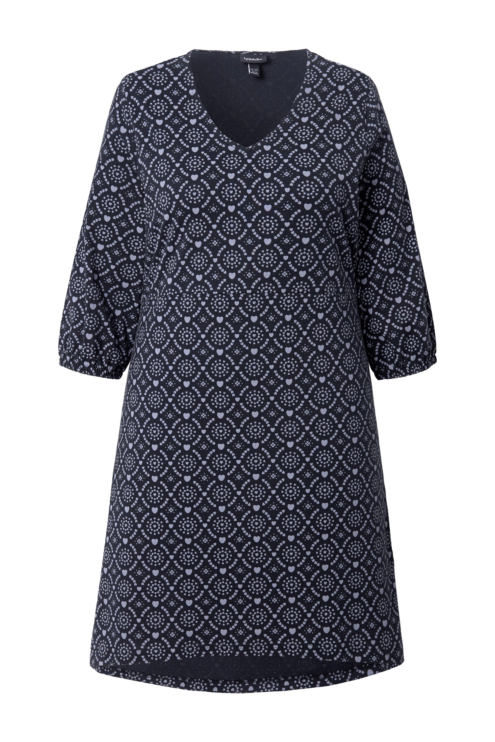 Ulla Popken Jerseykleid Jerseykleid A-Linie V-Ausschnitt 3/4-Arm günstig online kaufen