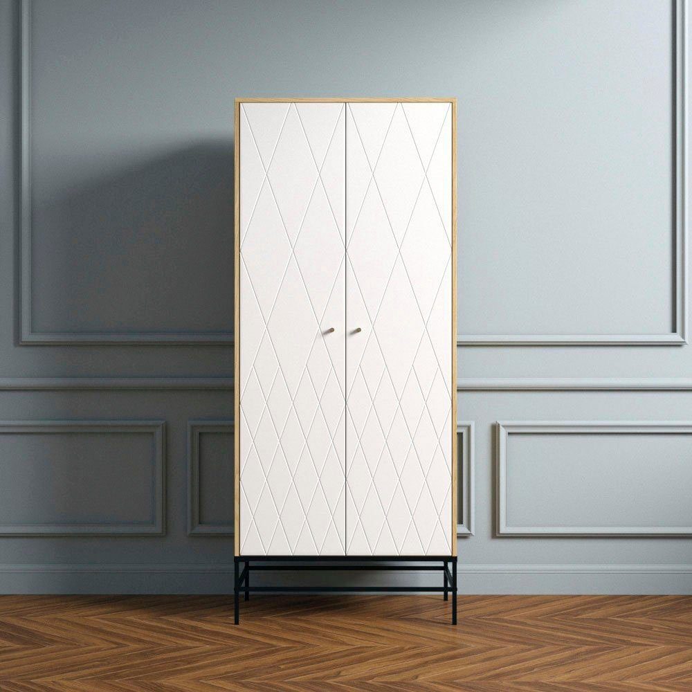 andas Kleiderschrank MIA Fräsungen in den Fronten, goldene Griffe, Breite 80 cm, FSC®
