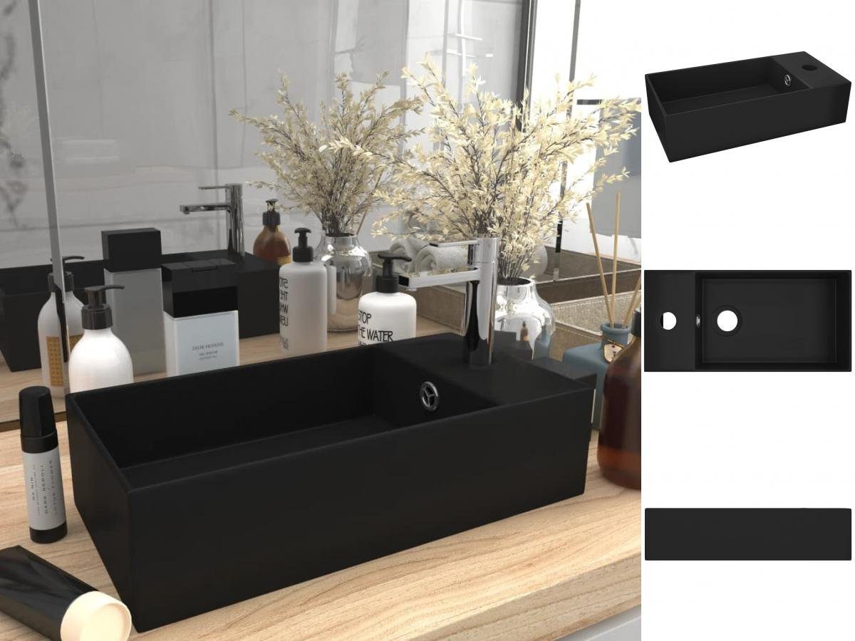 vidaXL Waschtisch Badezimmer-Waschbecken mit Überlauf Keramik Matt Schwarz