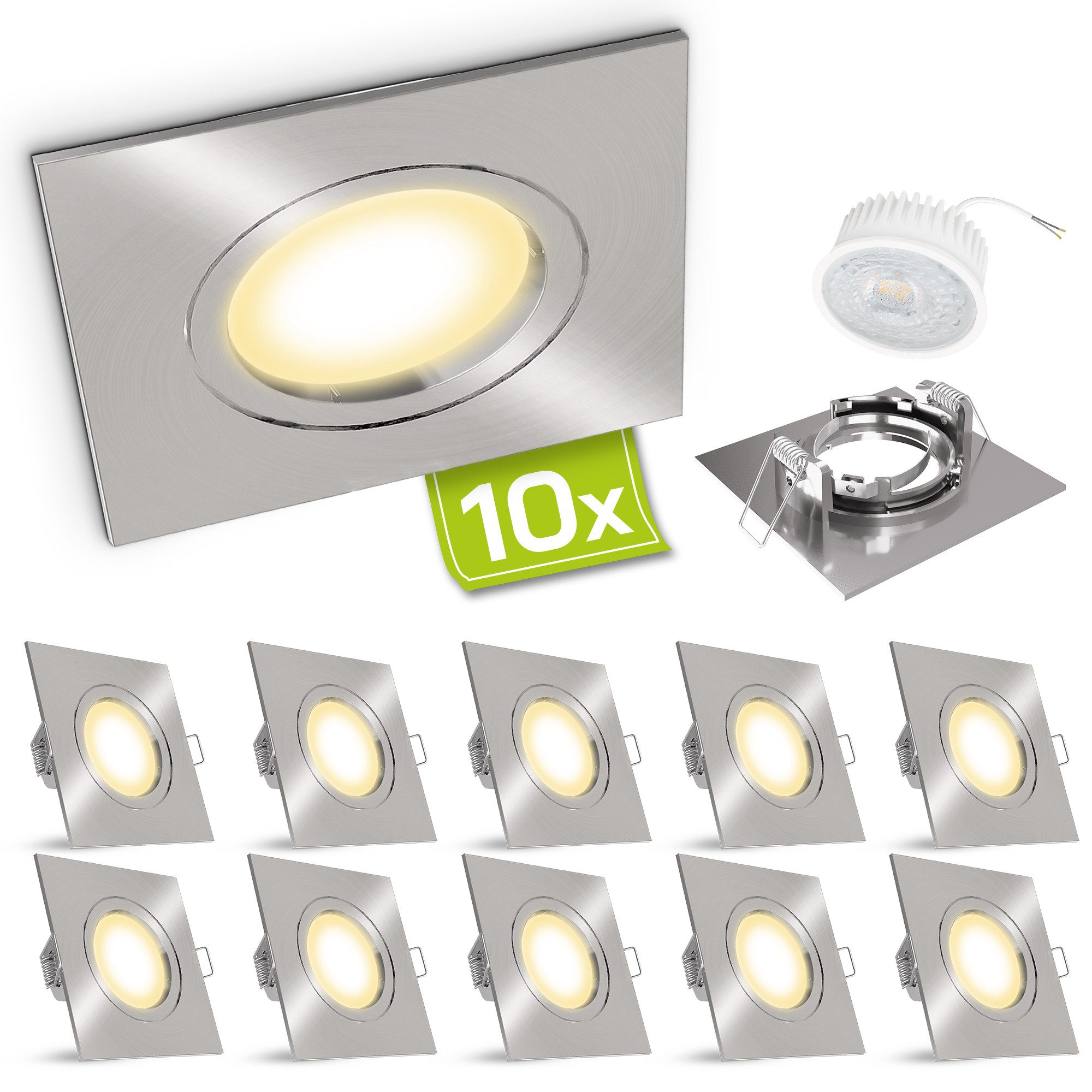 linovum LED Einbaustrahler 10 x Extra-Flache LED Einbaustrahler warmweiss LED-Module 4W 230V, Warmweiß