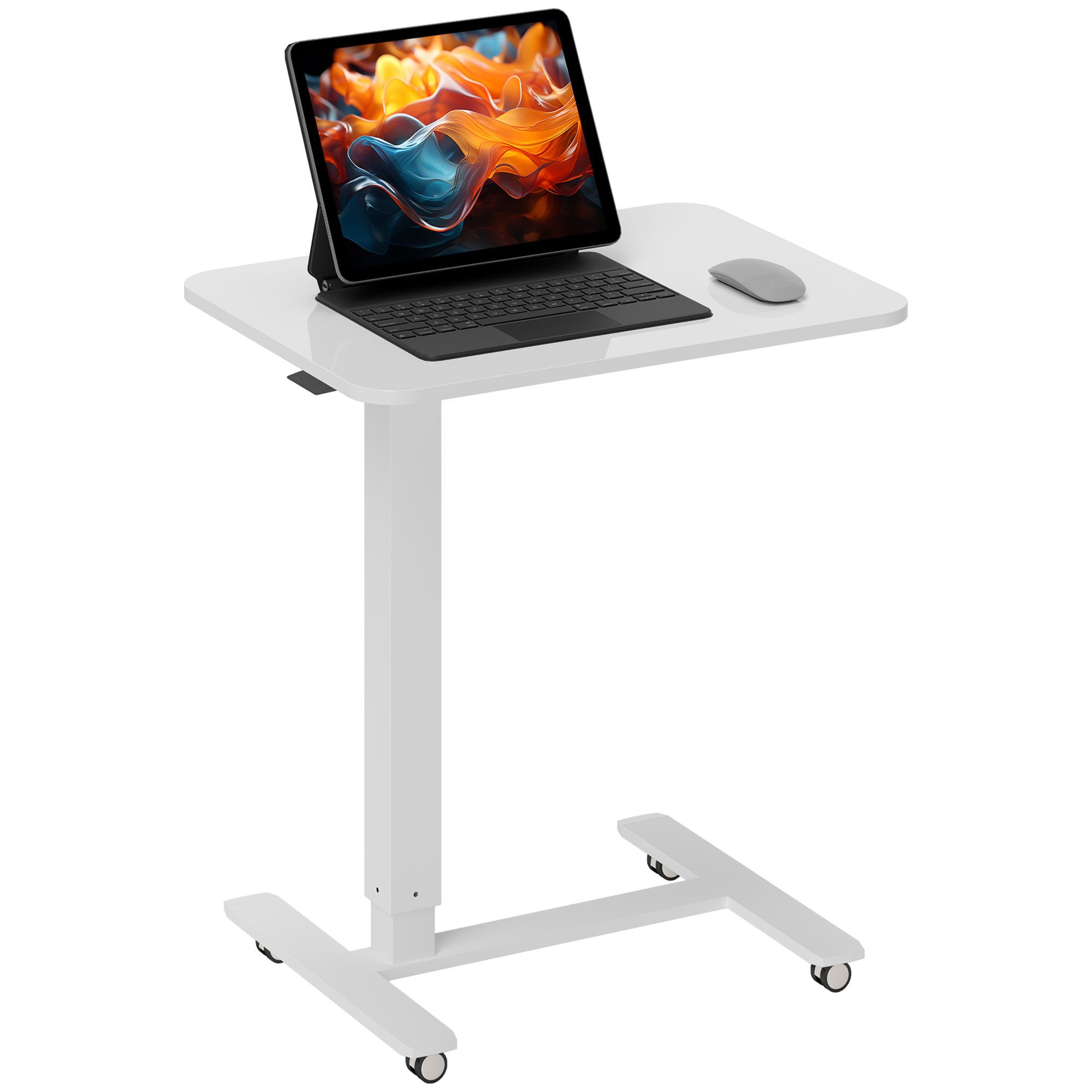 HOMCOM Schreibtisch Laptoptisch Stehpult (Höhenverstellbar Steh-Sitz C-förmig Beistelltisch, 1-St., Tisch mit Rollen), für Arbeitszimmer Wohnzimmer, Weiß