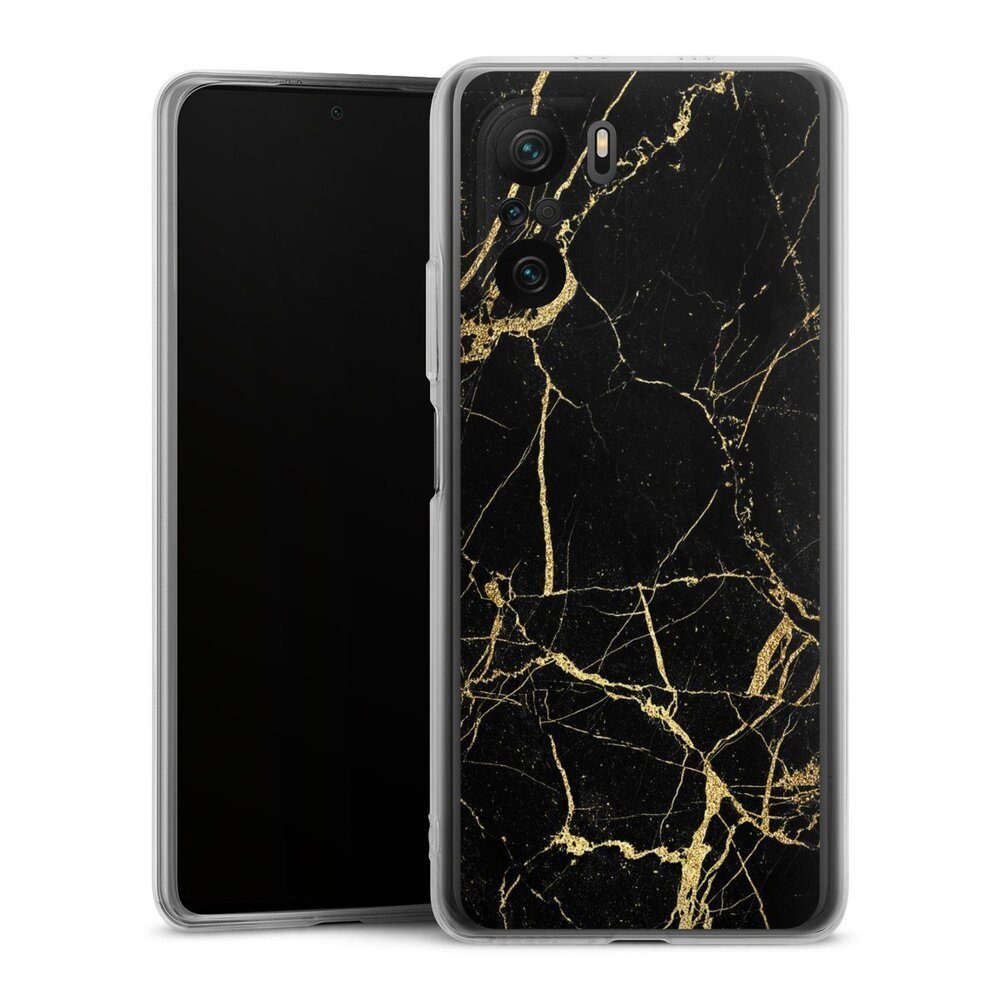 DeinDesign Handyhülle Marmor schwarz Muster BlackGoldMarble Look, Xiaomi Poco F3 Silikon Hülle Bumper Case Handy Schutzhülle