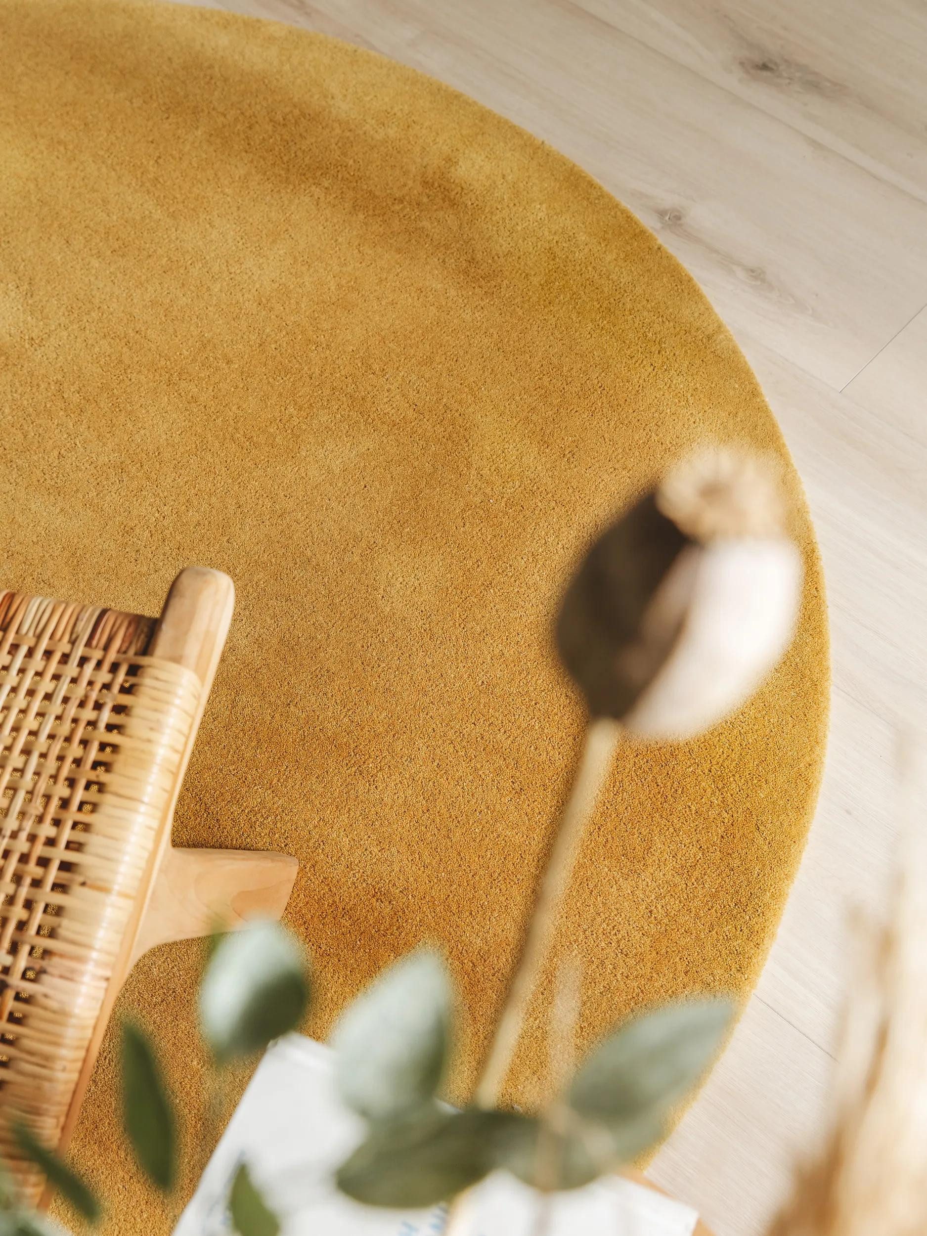 benuta Wollteppich Bent, rund, Höhe: 6 mm, Teppich Wohnzimmer, Schlafzimmer, Esszimmer, Flur, Kunstfaser, Cozy