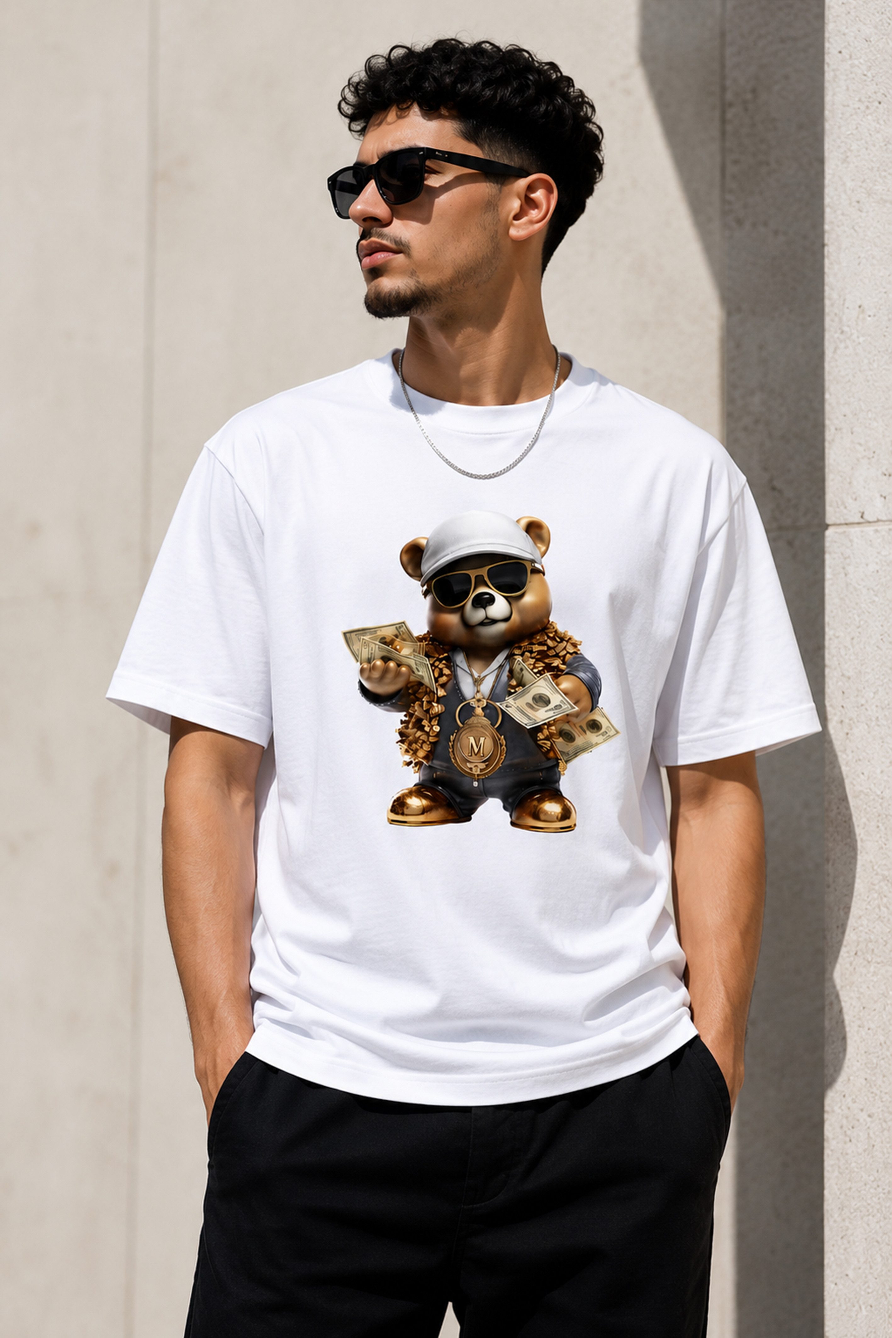 Banco T-Shirt Herren Rundhals Shirt Boss Bear Money Print 100% Baumwolle