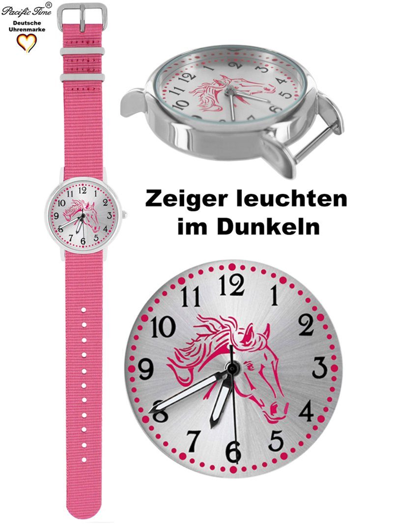 Pacific Time Quarzuhr Kinder Armbanduhr Pferd rosa Wechselarmband, Mix und Match Design - Gratis Versand