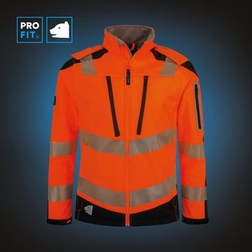 PRO FIT by Fitzner Arbeitsjacke Warnschutz Softshelljacke, Neonorange/Schwarz (1-St) Reflektierende Streifen, Winddicht, Wasserdicht, Atmungsaktiv