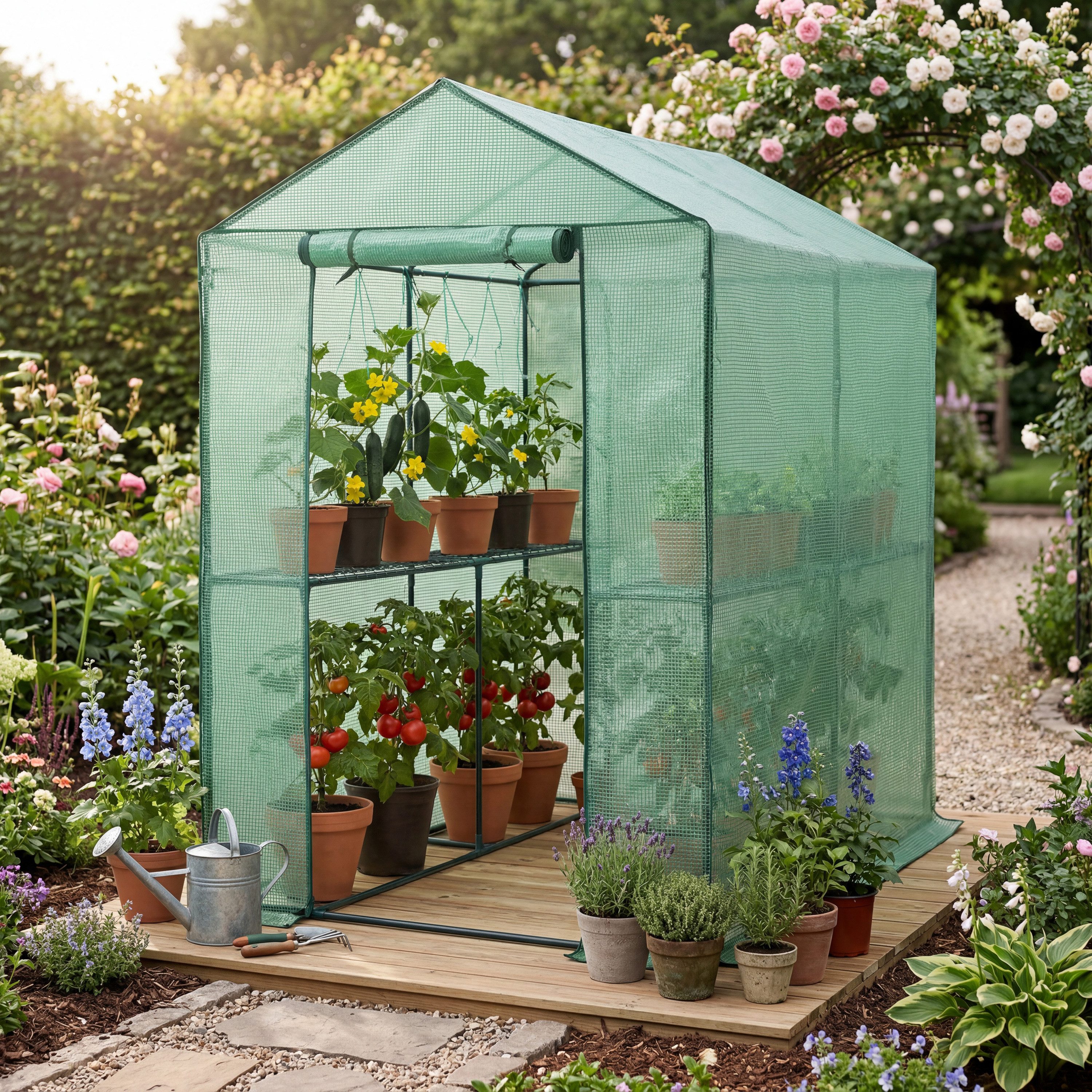 Gardebruk Gewächshaus, Foliengewächshaus 2,23m² 4 Ablagen aufrollbare Tür Treibhaus