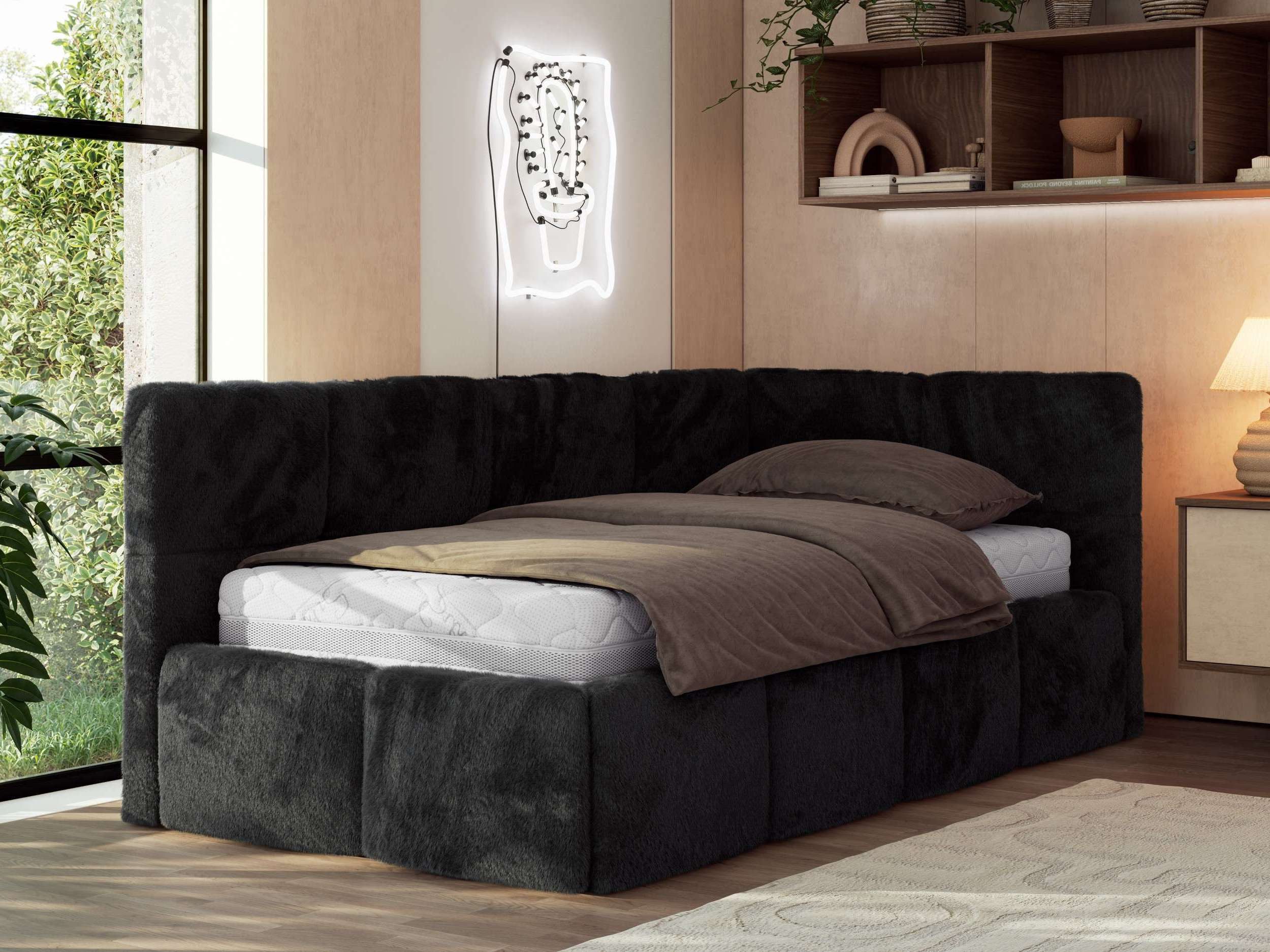 MKS MÖBEL Jugendbett ARVO 90x200 (Set, inkl. Lattenrost, Bettkasten und gepolstertem Kopfteil), Eckbett mit Stauraum, Polsterbett mit Gasdruckfedern