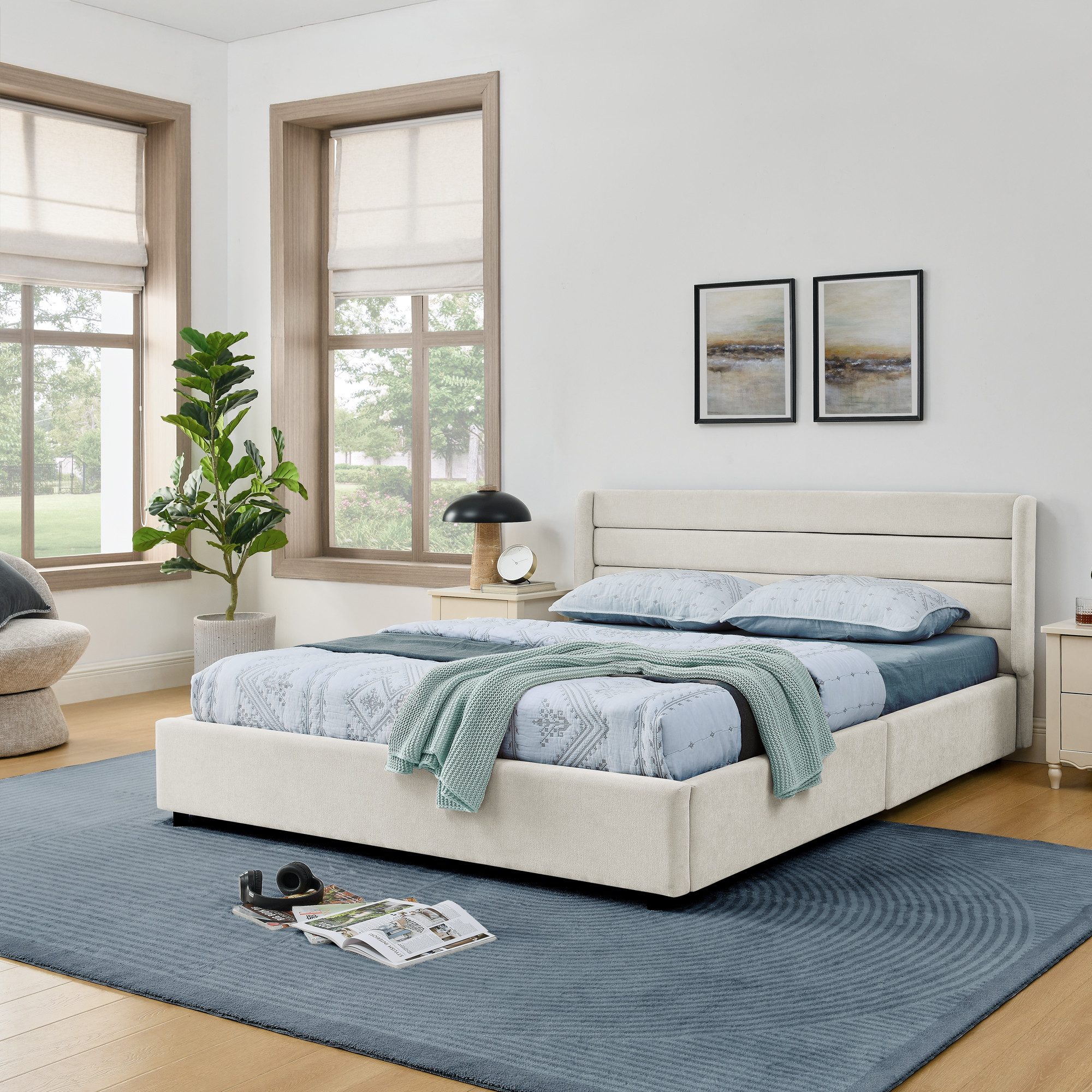 REDOM Polsterbett Schnell Ordnung im warmen Beige/Grau (Packung, 1-tlg., Für ein aufgeräumtes und gemütliches Kinder- oder Arbeitszimmer), 140*200 cm, mit 4 Schubladen aus weichem Chenille(ohne Matratze)