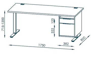 möbelando Schreibtisch 5517 (BxHxT: 175x120x80 cm), aus Spanplatte / Metall in Metall platingrau - platingrau