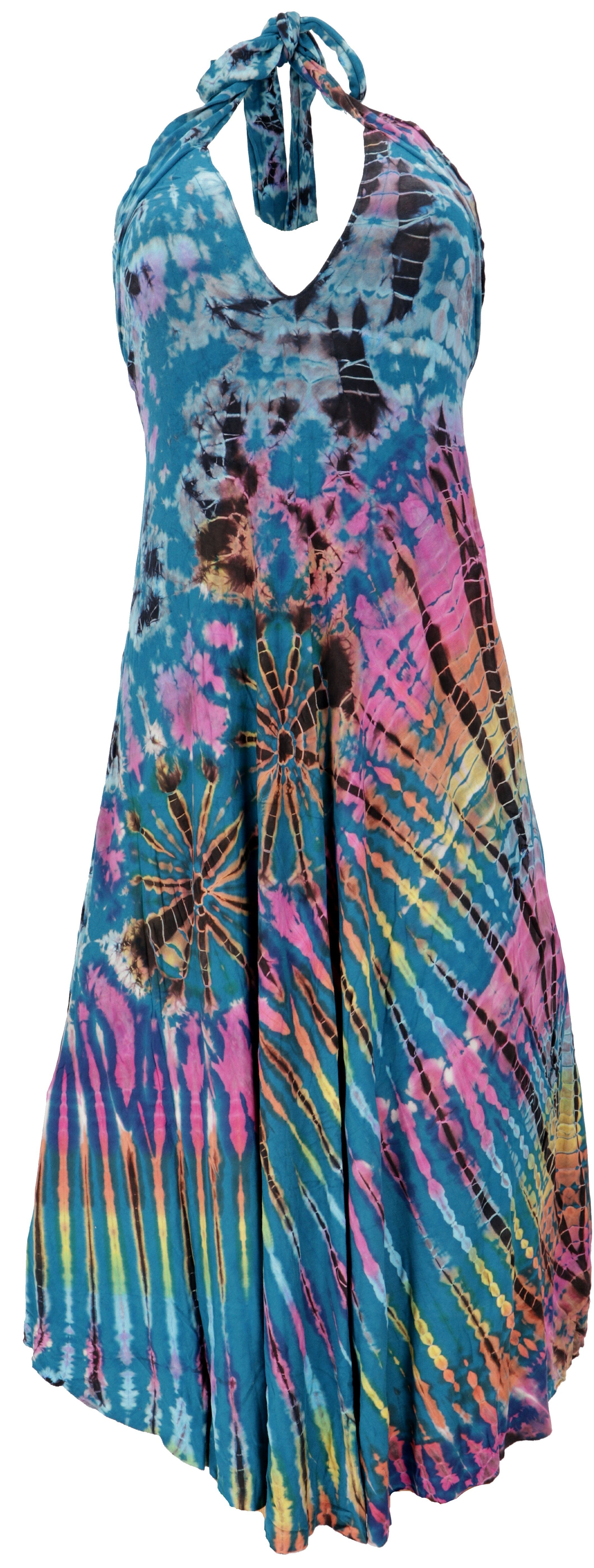 Guru-Shop Midikleid Rückenfreies Unikat Batik Midikleid, Neckholder.. alternative Bekleidung