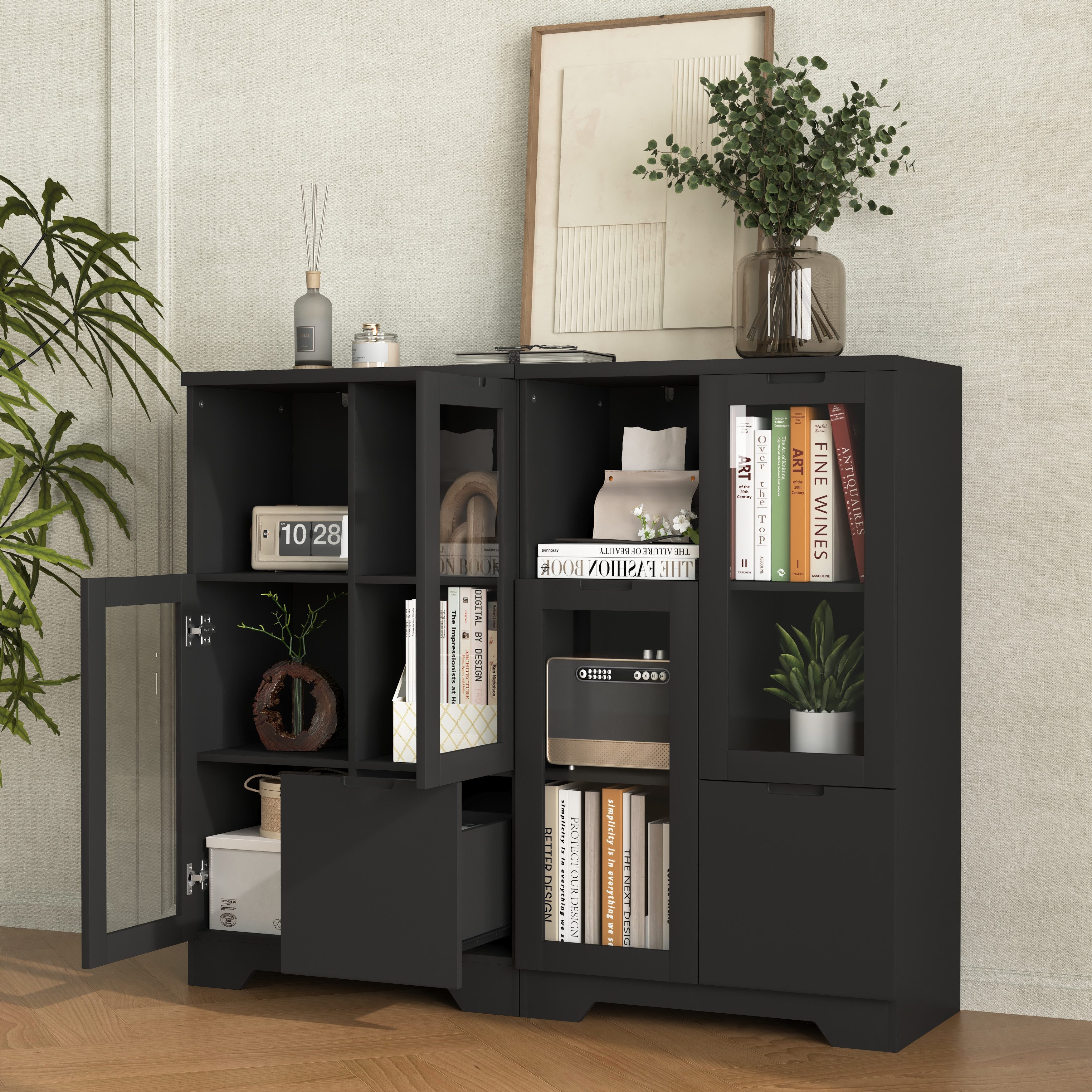 REDOM Wandhängeschrank Hängeschrank Glas-Wandregal, mit Schublade – Viel Stauraum, modernes griff­loses Design, bruchsicher 1-tlg.