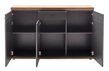 MCA furniture Sideboard BOGOTA, Anthrazit, Braun, Wildeichenholz massiv, 3 Türen, 1 Schublade, B 150 x H 96 x T 37 cm