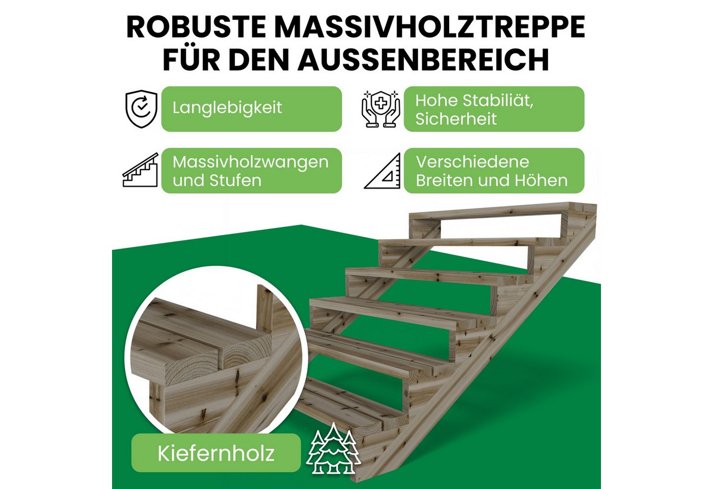 Thumbnail - Gartenwelt Riegelsberger Außentreppe Terrassentreppe Kiefer kesseldruckimprägniert Treppe mit Stufen Wangen