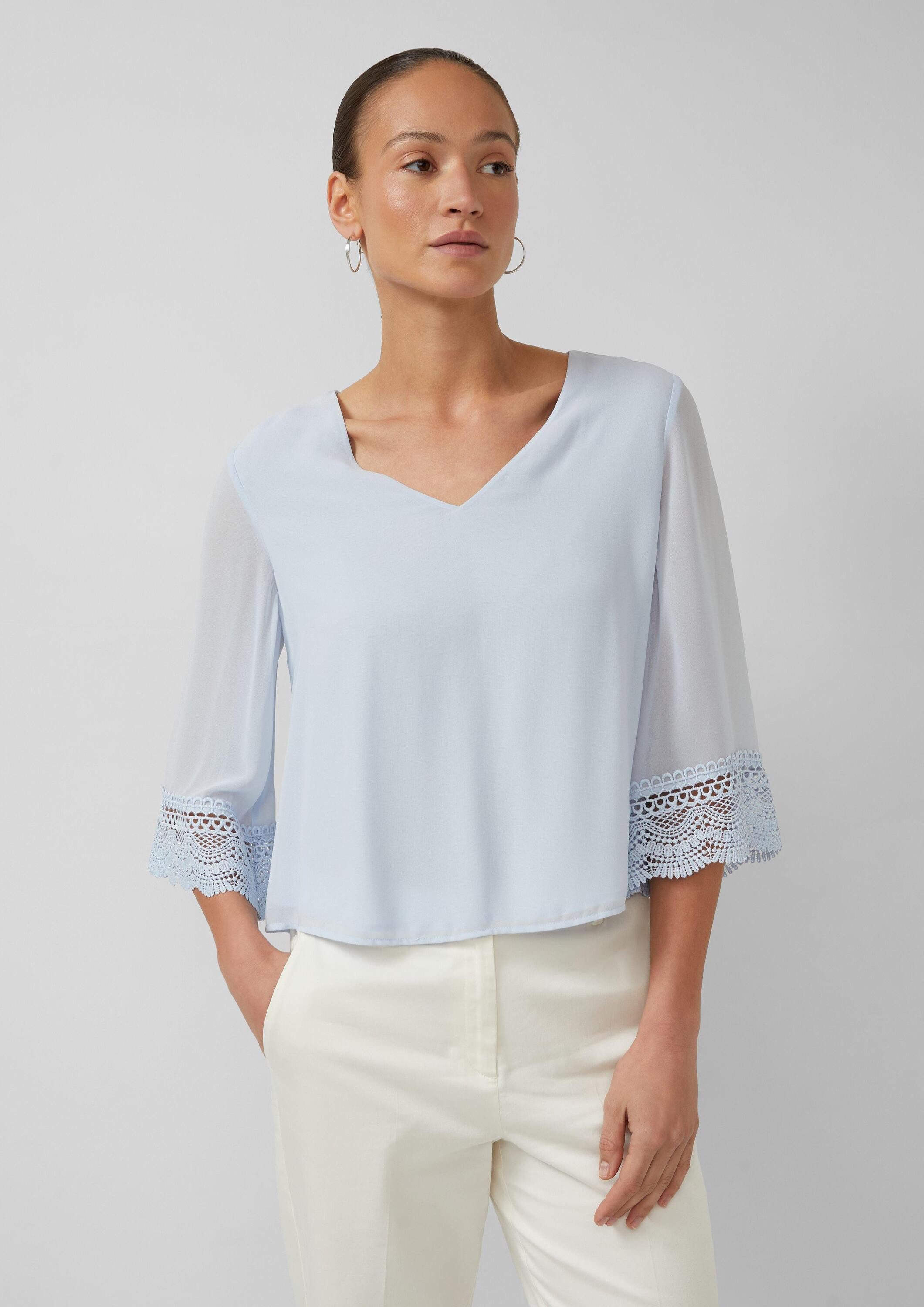 s.Oliver Kurzarmbluse Bluse Fließende Chiffon-Bluse mit Spitzen-Details