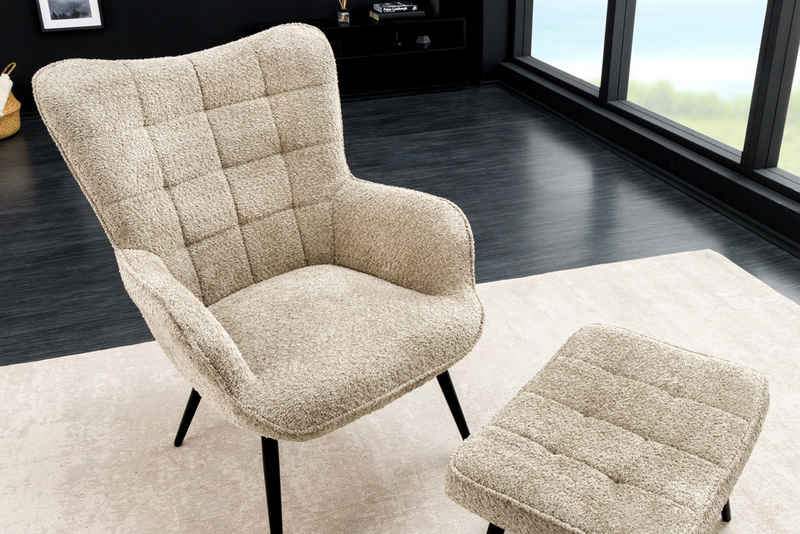riess-ambiente Sessel SCANDINAVIA champagner greige / schwarz (Einzelartikel, 1-St), Wohnzimmer · Bouclé · Metall · mit Armlehnen · Scandinavian Design