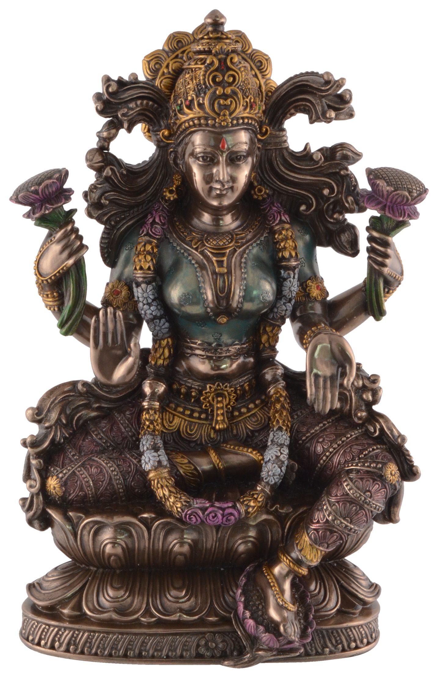Vogler direct Gmbh Dekofigur Lakshmi Indische Göttin des Wohlstands auf Lotusthron by Veronese, von Hand bronziert und coloriert, LxBxH ca. 16x10x24cm